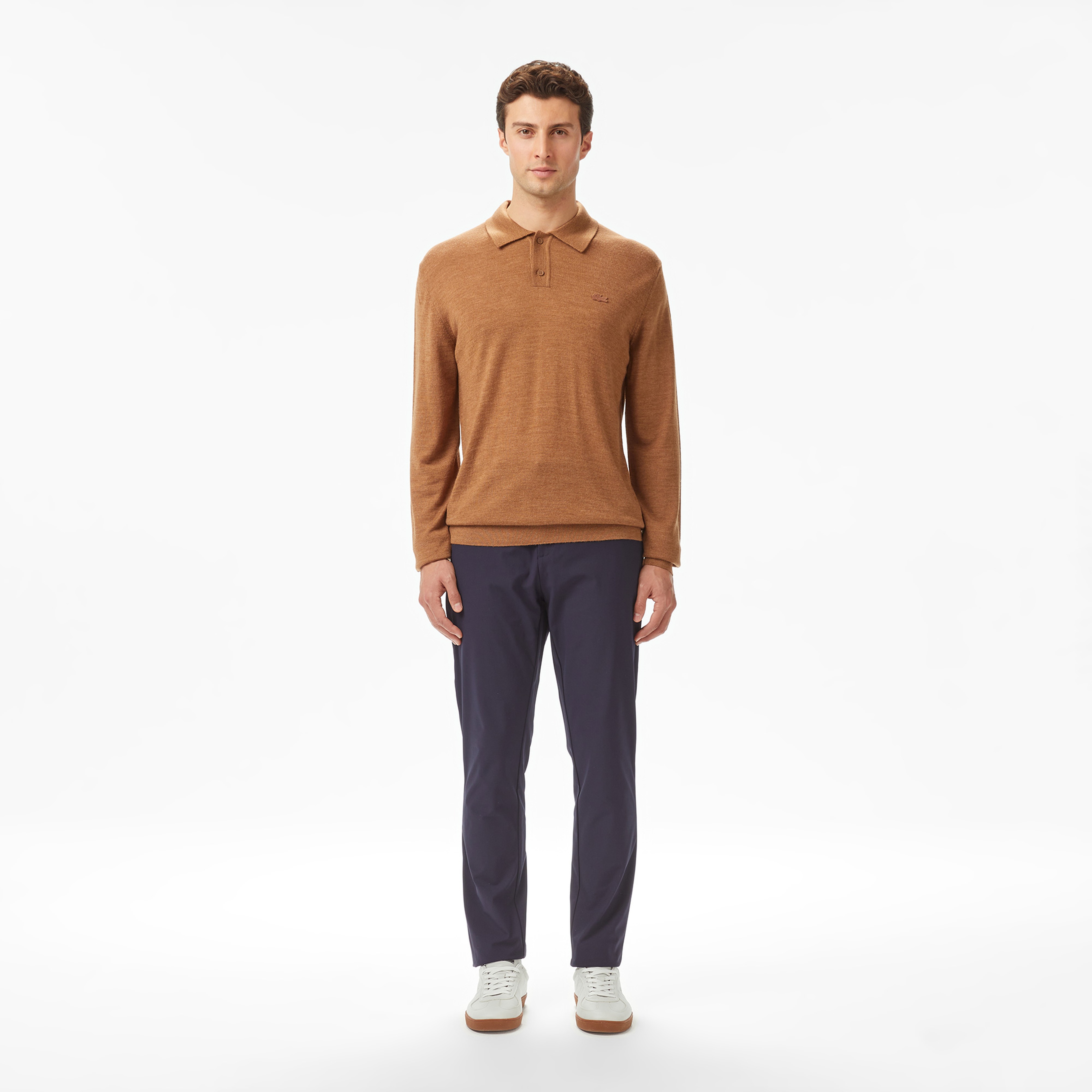 Erkek Classic Fit Polo Yaka Kahverengi Kazak