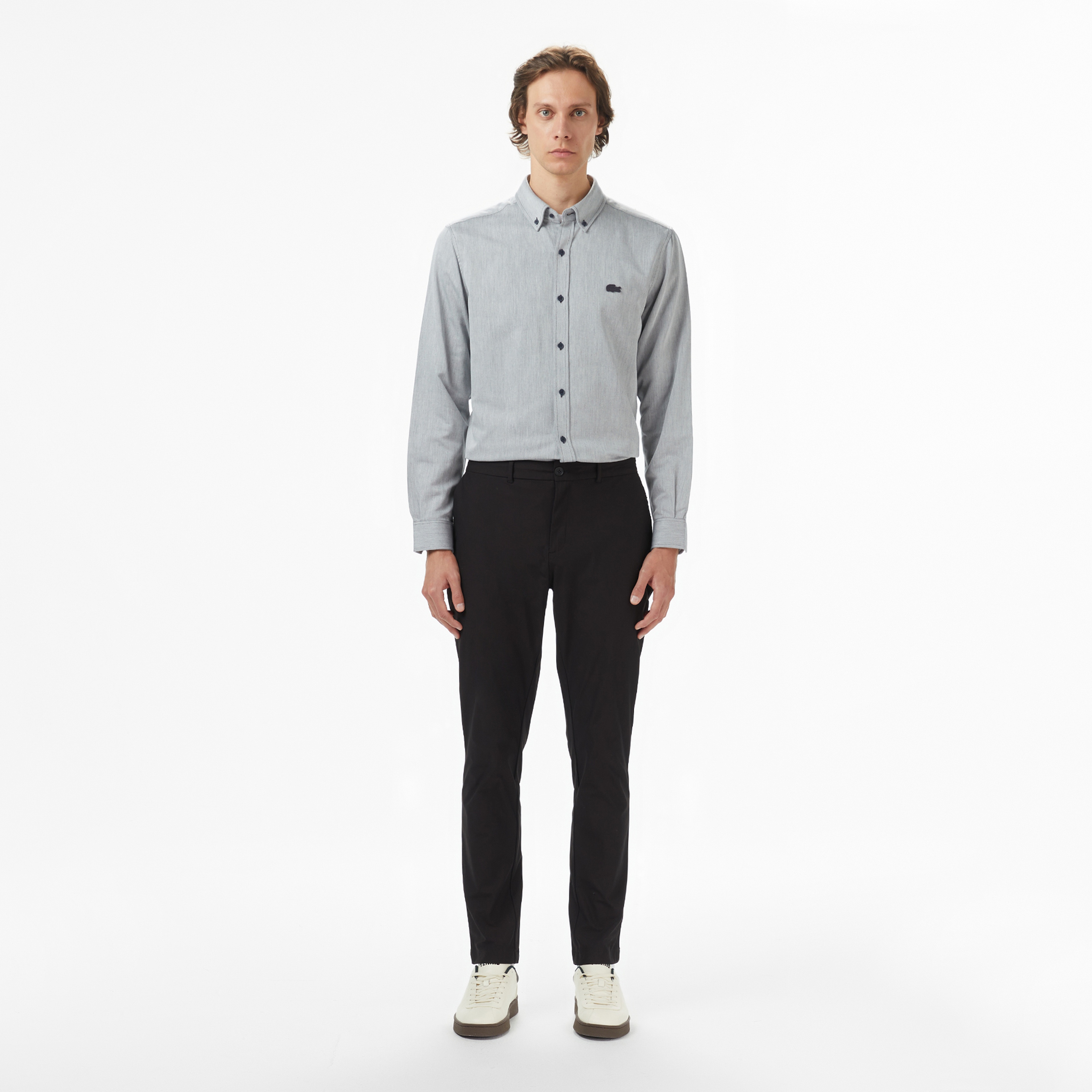 Erkek Regular Fit Düğmeli Yaka Gri Gömlek