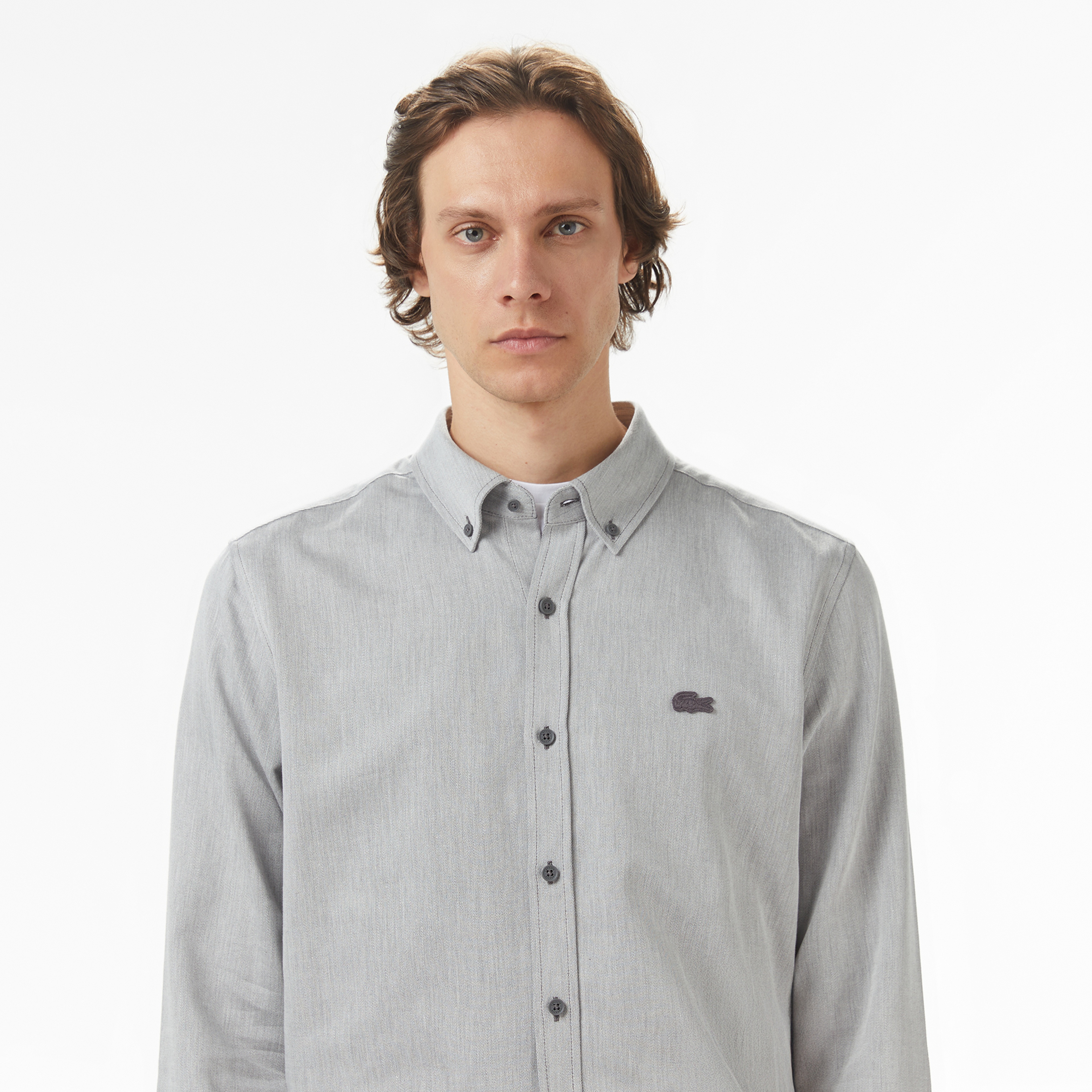 Erkek Regular Fit Düğmeli Yaka Gri Gömlek