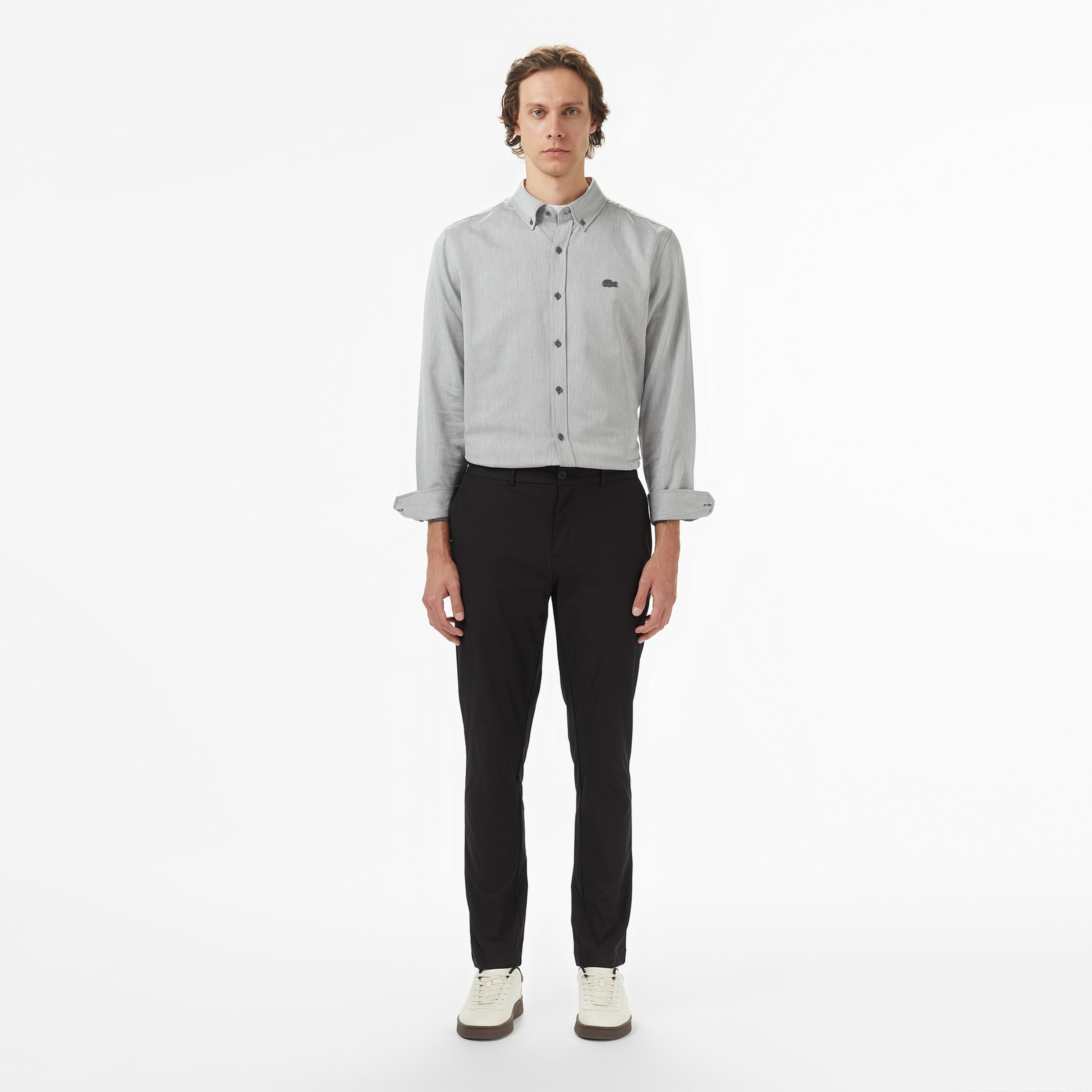 Erkek Regular Fit Düğmeli Yaka Gri Gömlek