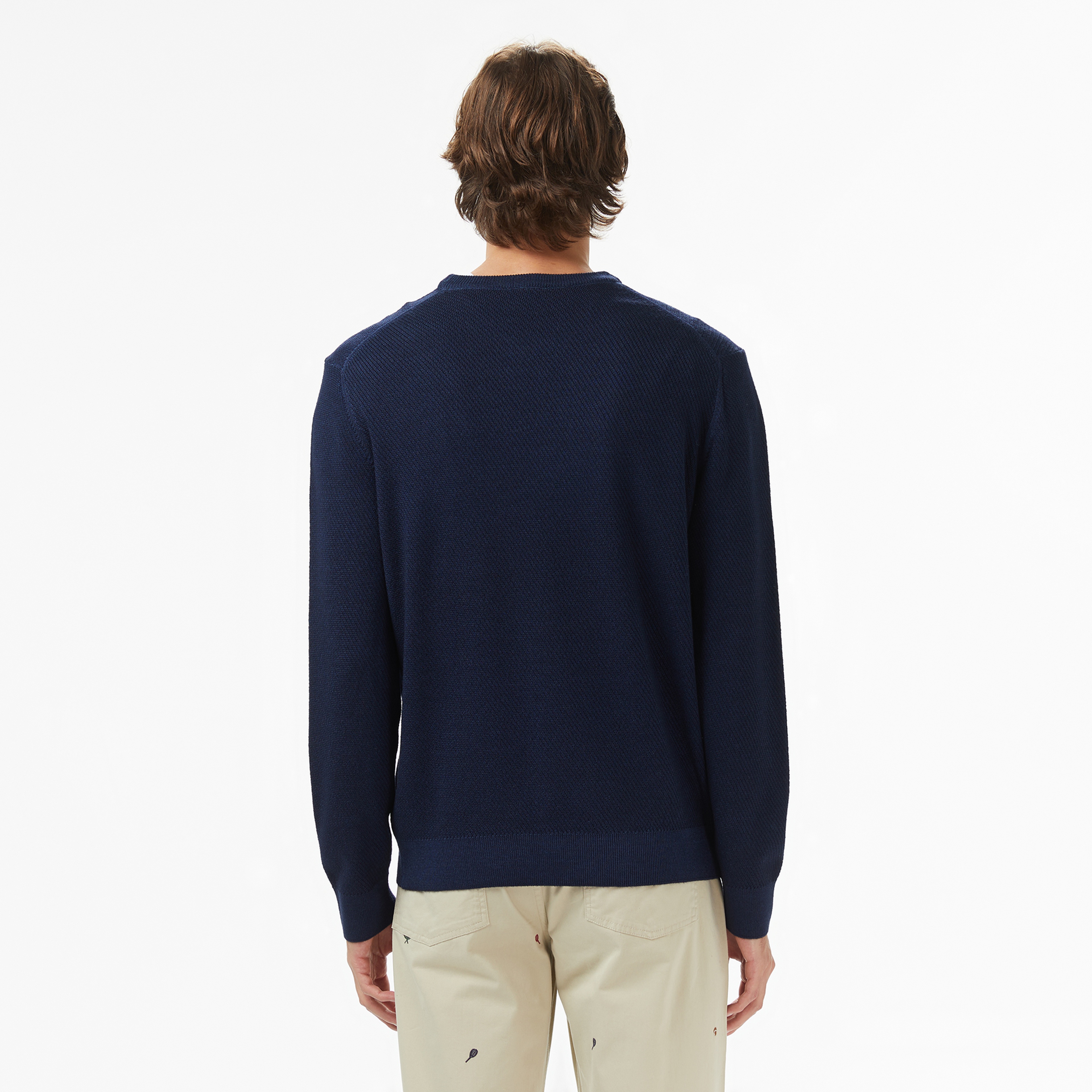 Erkek Classic Fit Bisiklet Yaka Yün Lacivert Kazak