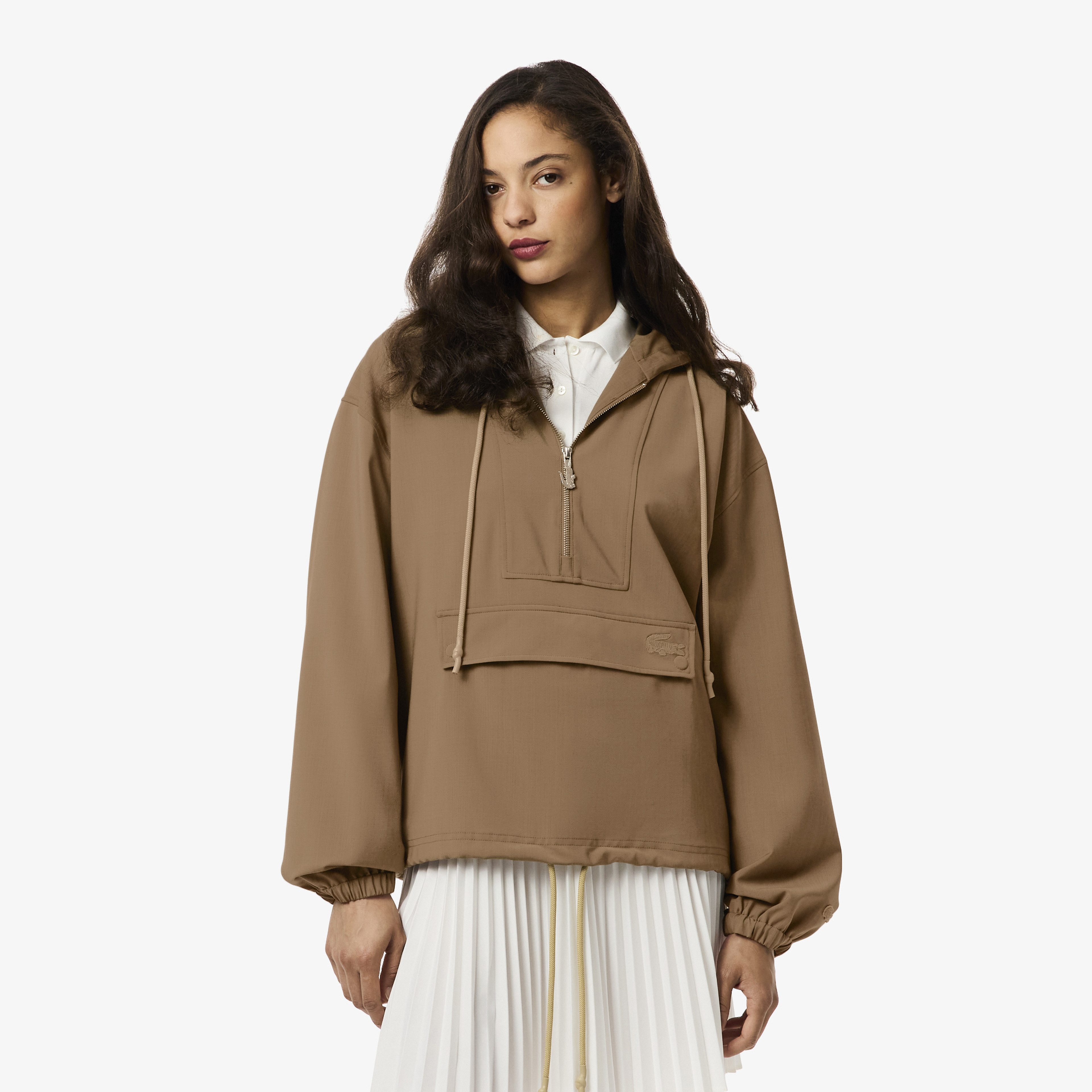 Kadın Oversize Fit Yarım Fermuarlı Kahverengi Ceket