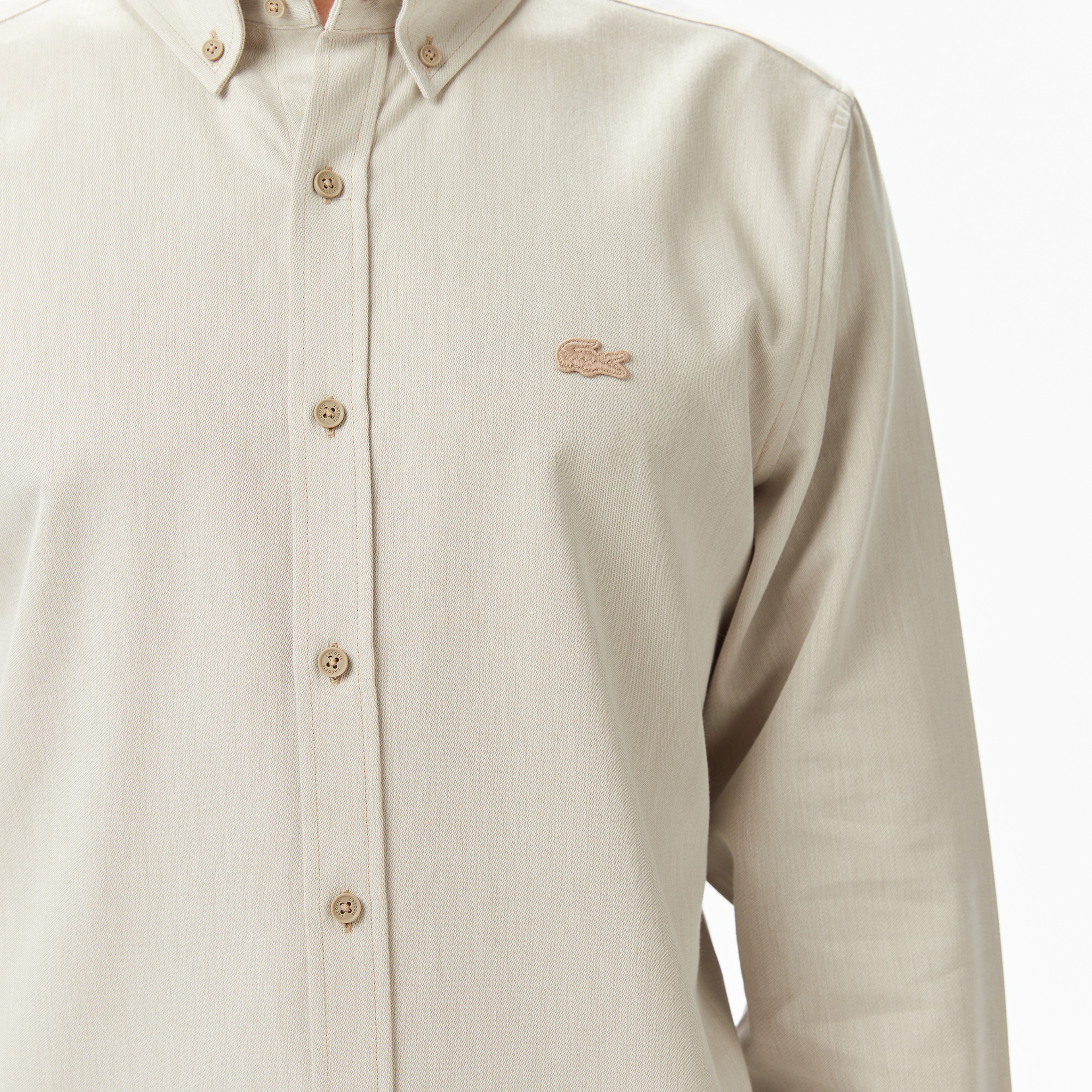 Erkek Regular Fit Düğmeli Yaka Bej Gömlek