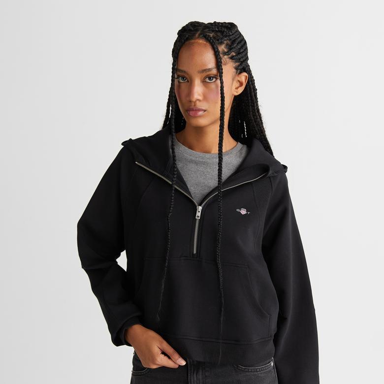 GANT Kadın Siyah Regular Fit Kapüşonlu Sweatshirt