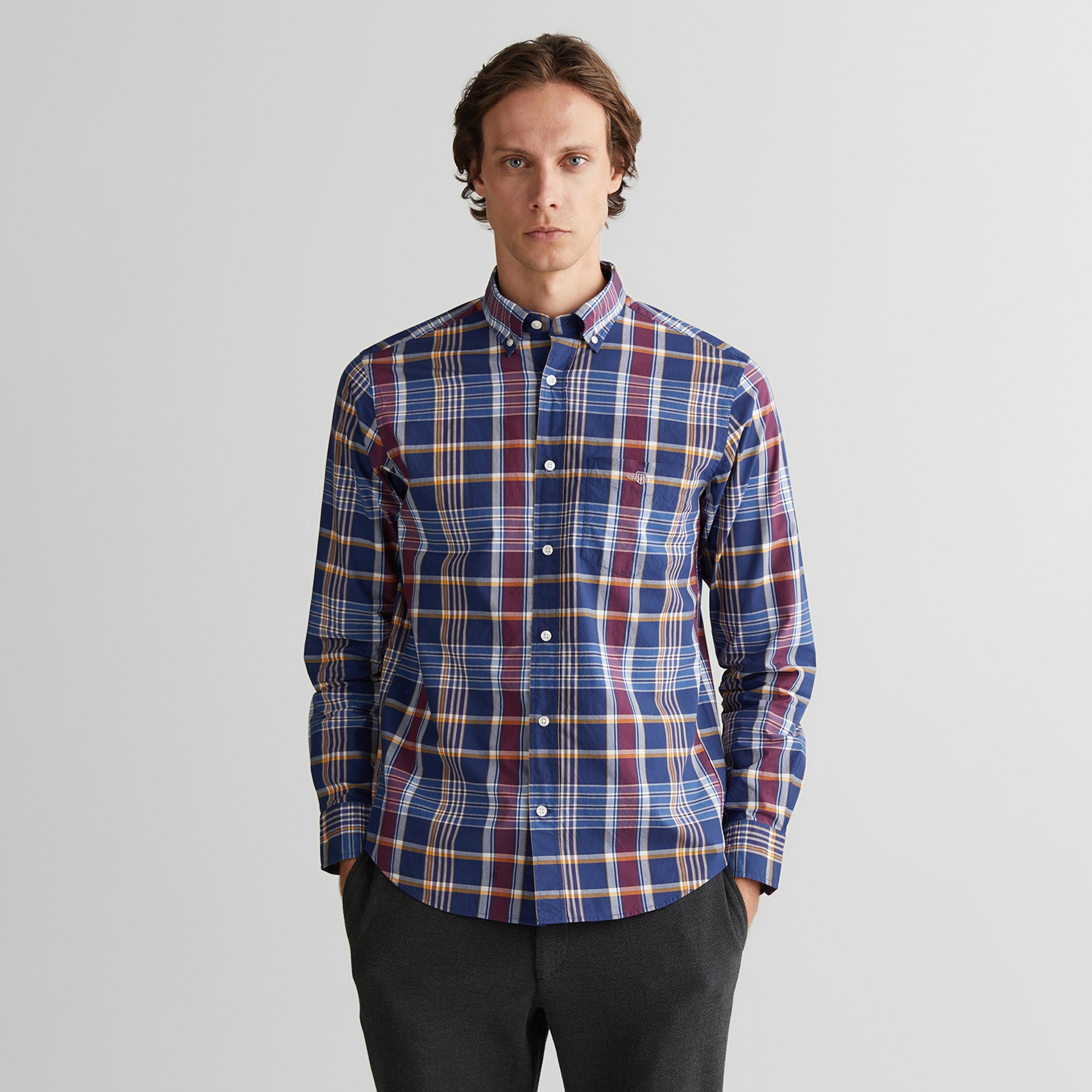 GANT Erkek Yeşil Regular Fit Düğmeli Yaka Çizgili Gömlek