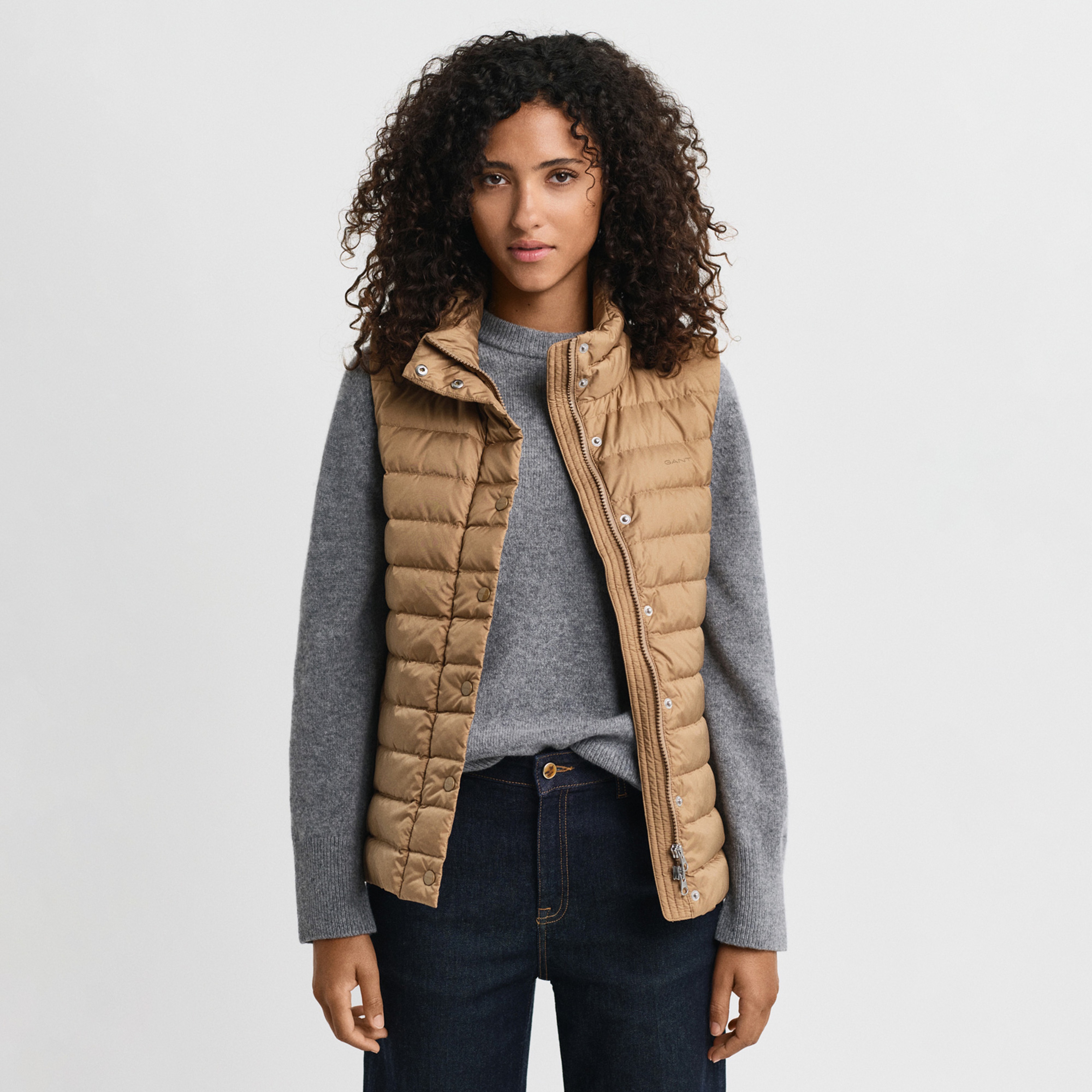 GANT Kadın Kaverengi Regular Fit Dik Yaka Kaz Tüyü Yelek