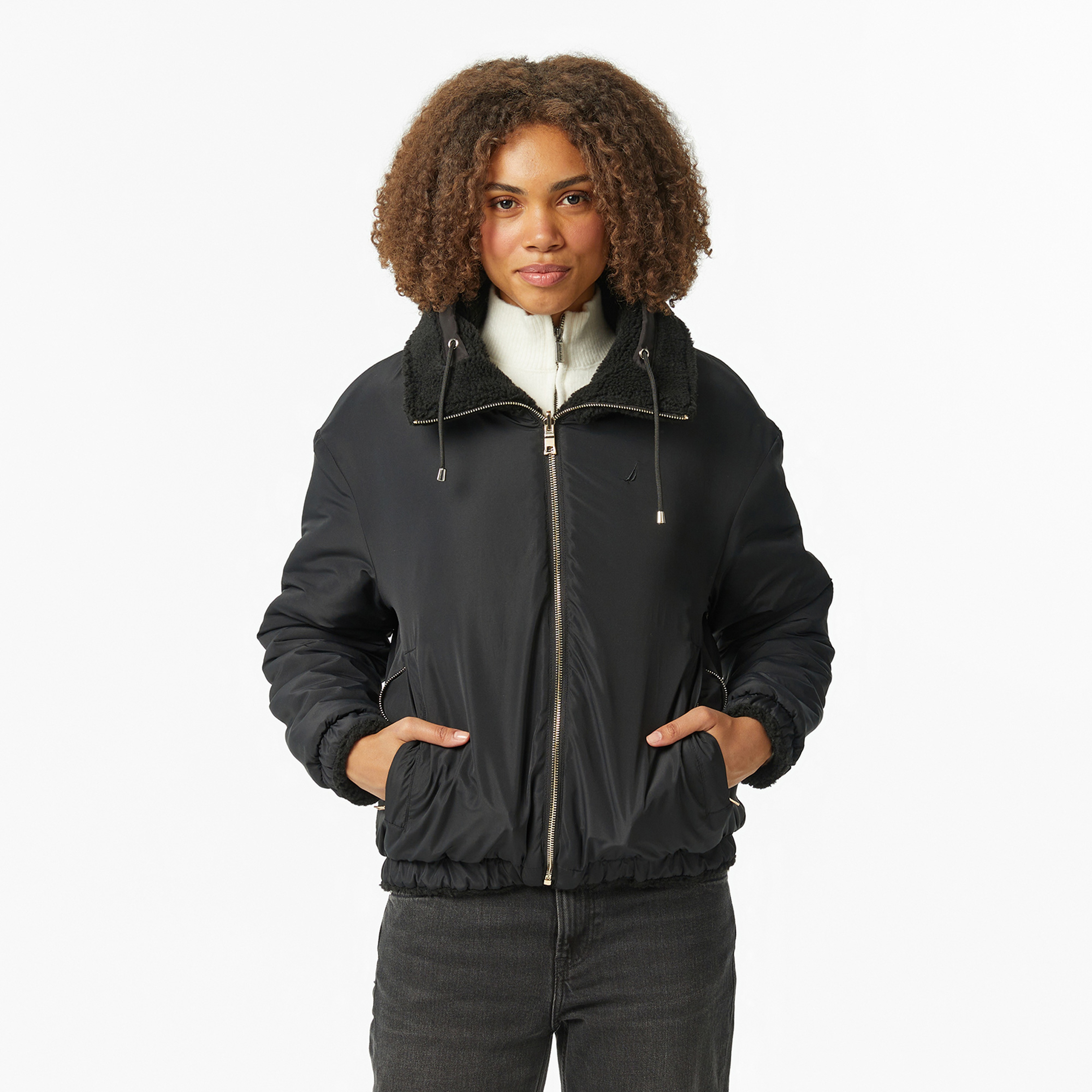 Nautica Kadın Siyah Regular Fit Çift Taraflı Mont