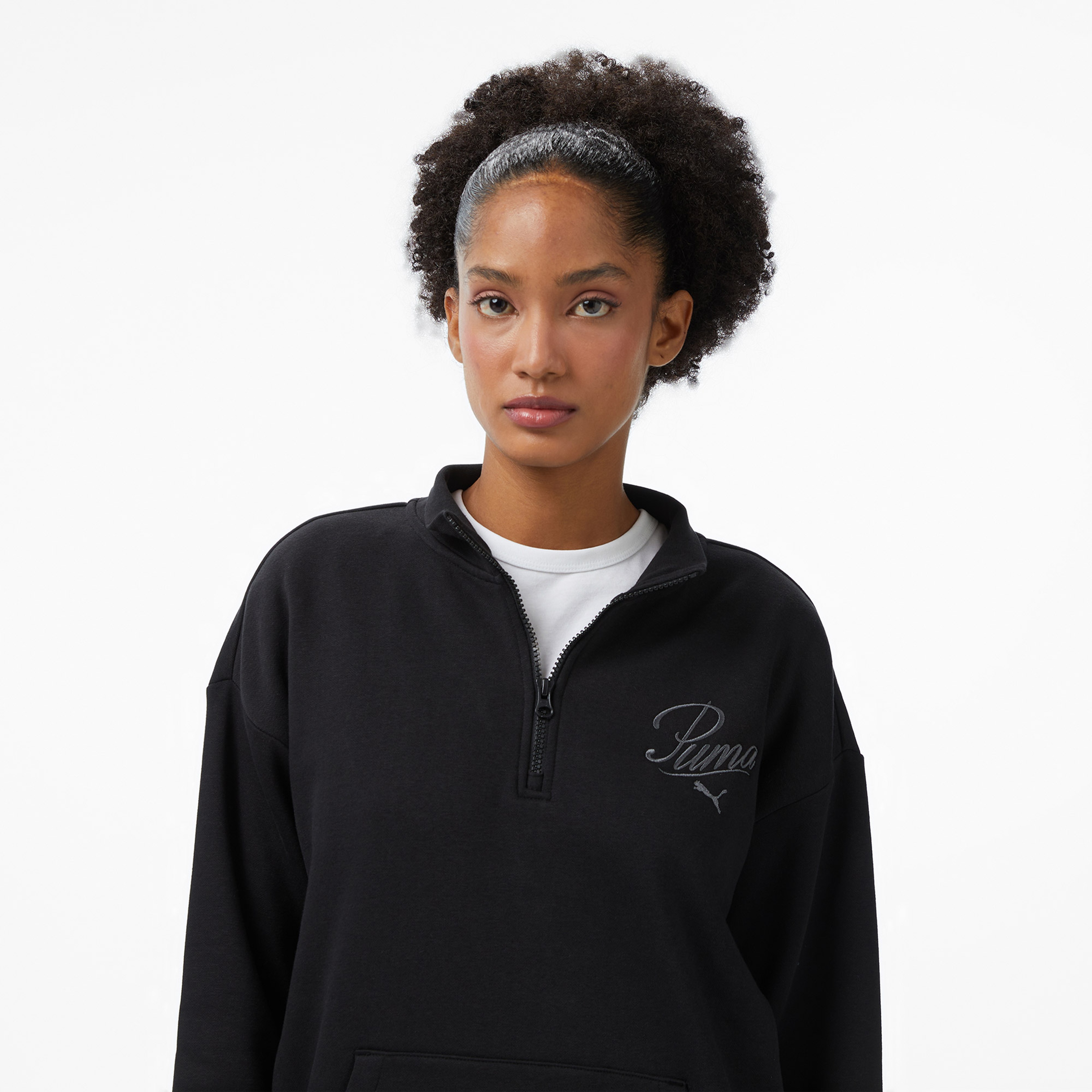 Puma Ess Scrıpt Half-Zip Crew Kadın Siyah Sweatshirt