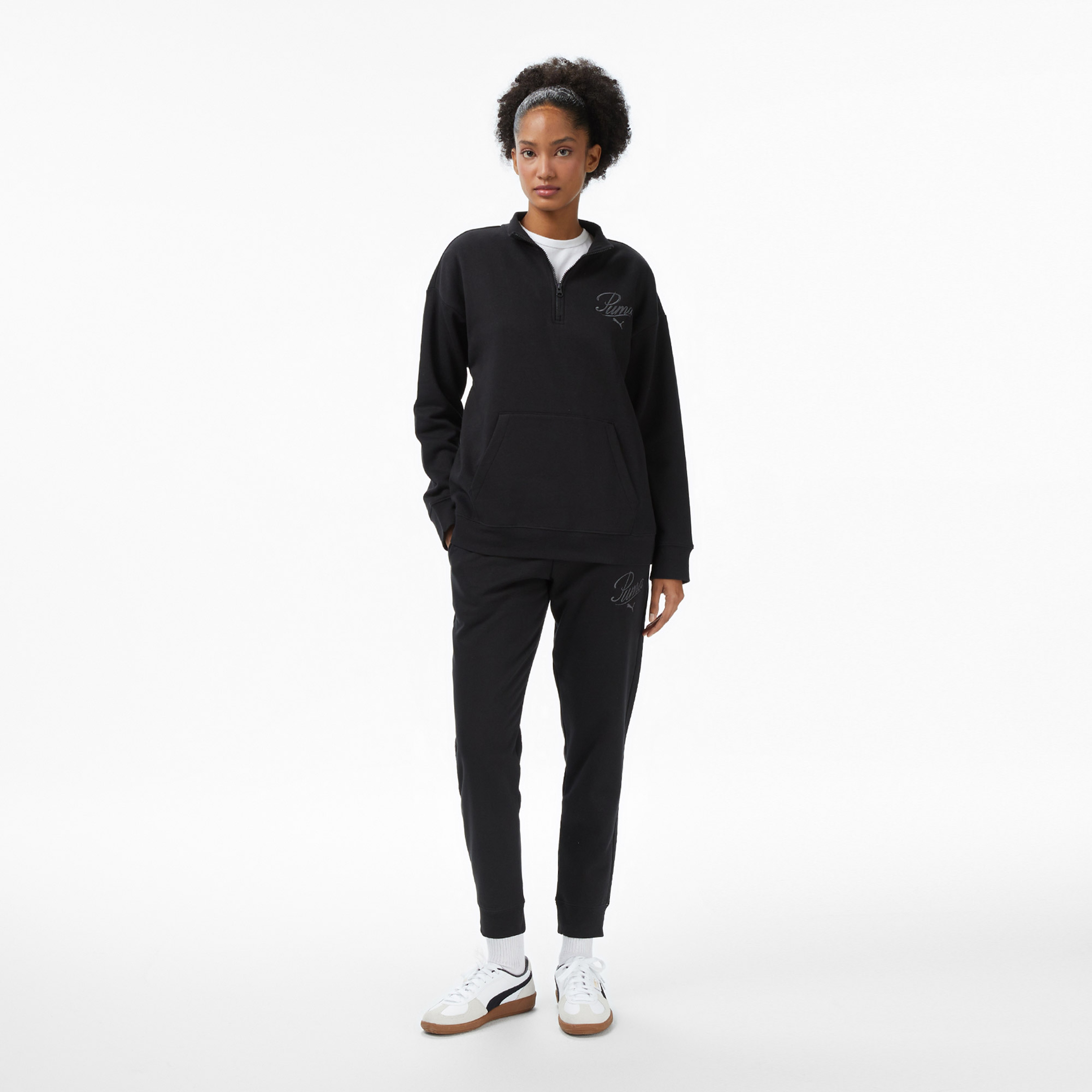 Puma Ess Scrıpt Half-Zip Crew Kadın Siyah Sweatshirt