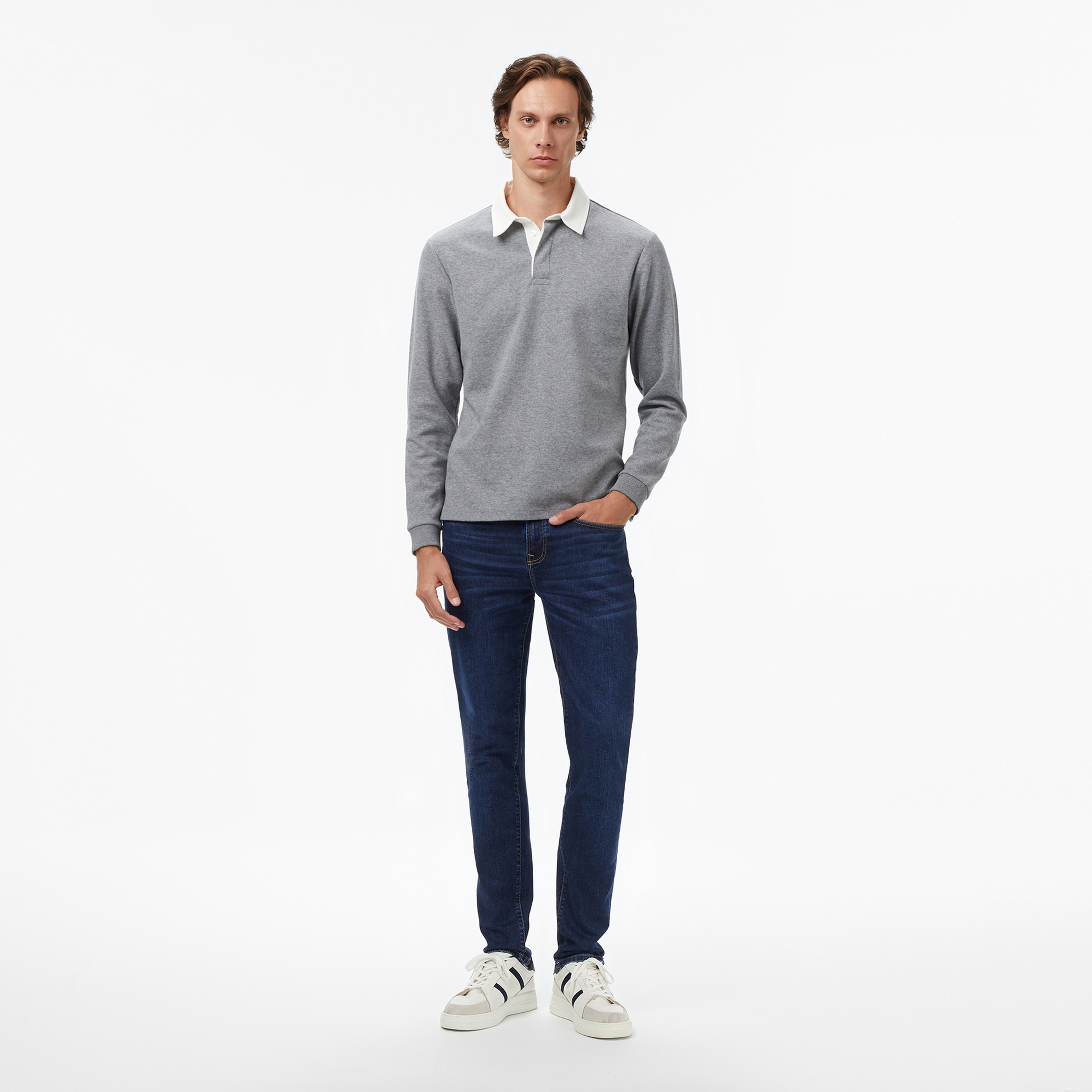 Nautica Erkek Gri Classic Fit Uzun Kollu Polo Yaka T-Shirt