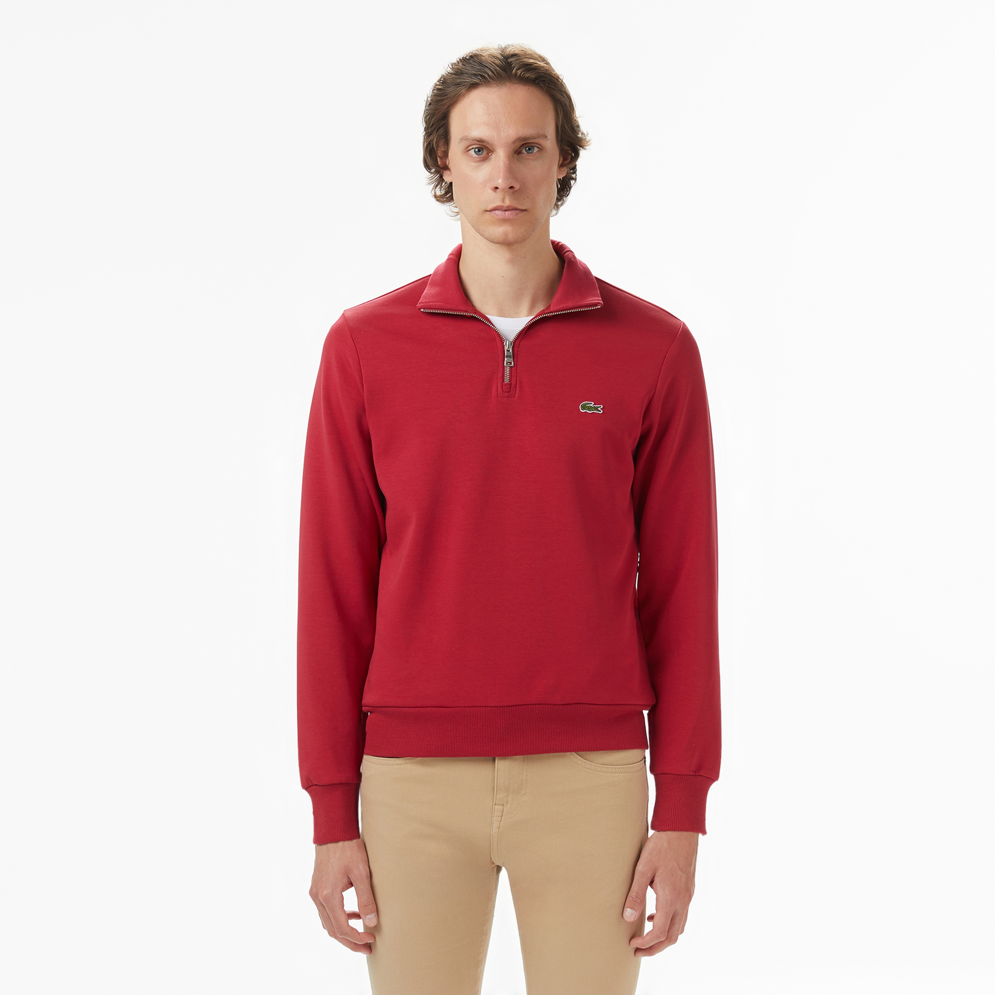 Lacoste Erkek Classic Fit Yarım Fermuarlı Bordo Sweatshirt