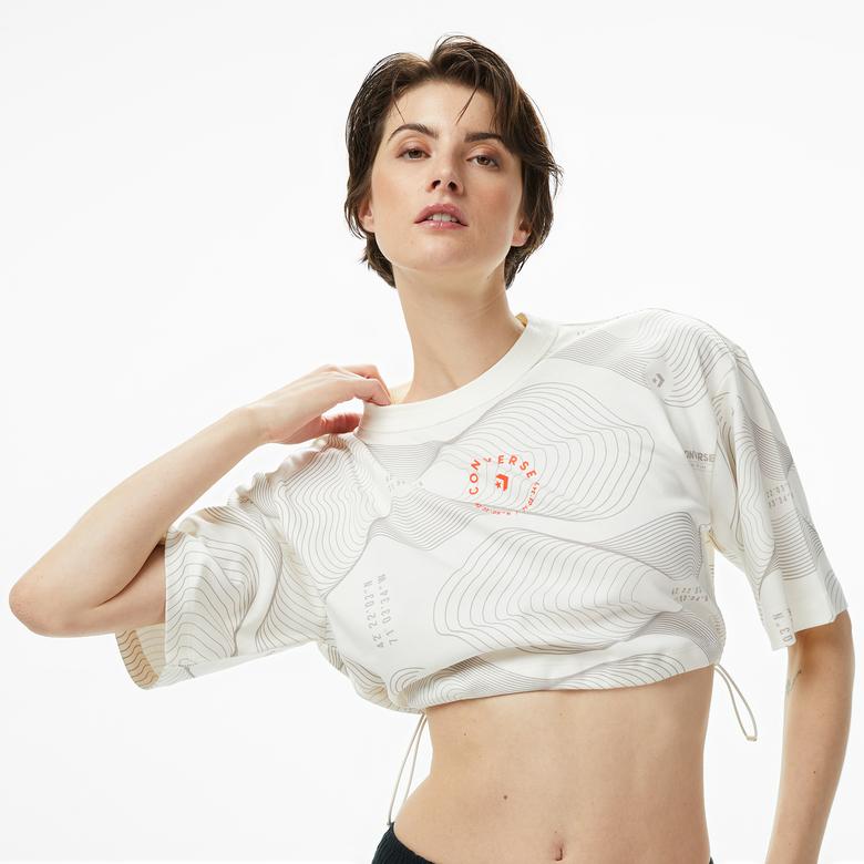 Converse Star Chevron Baskılı Kadın Krem T-Shirt