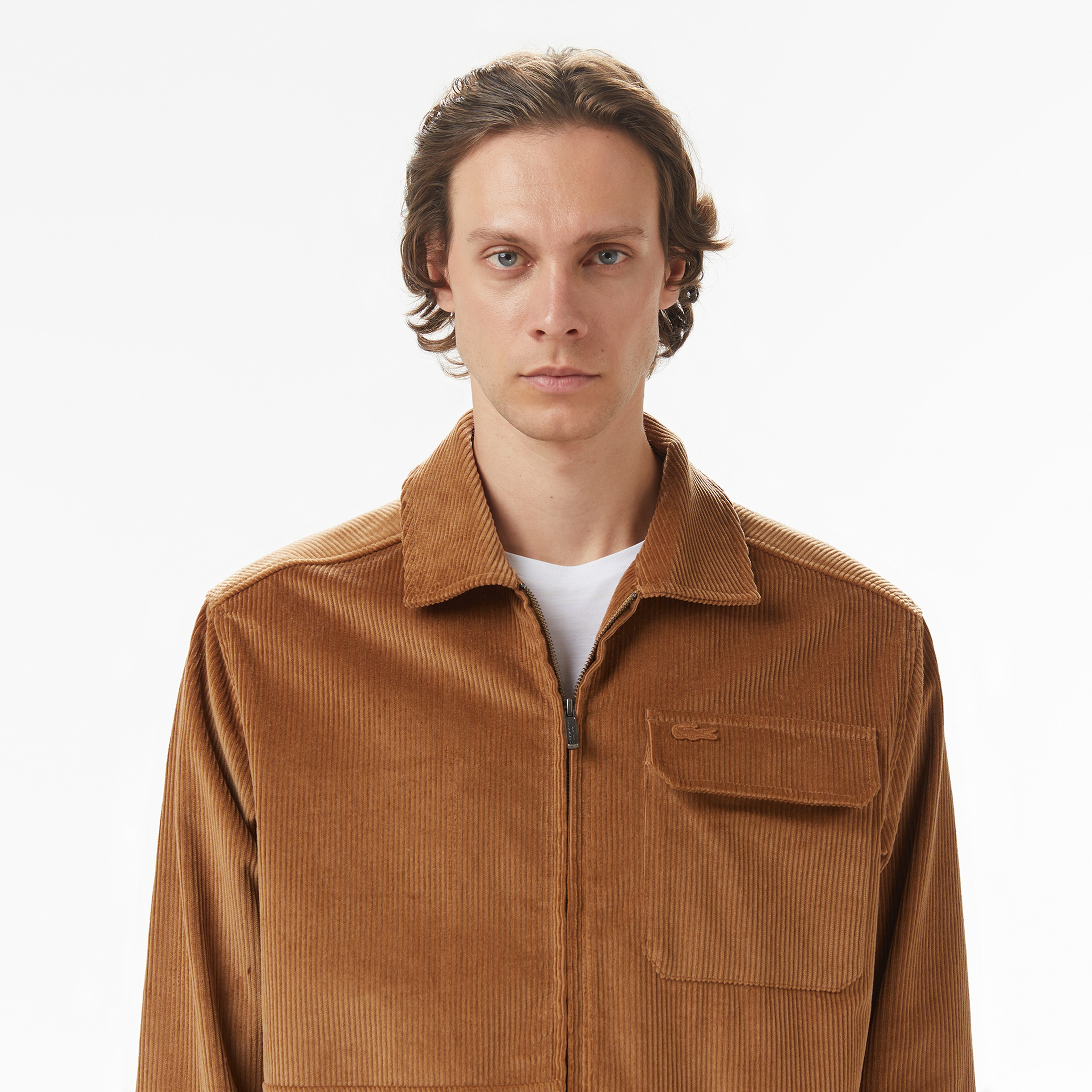 Erkek Relaxed Fit Fermuarlı Kahverengi Dış Gömlek