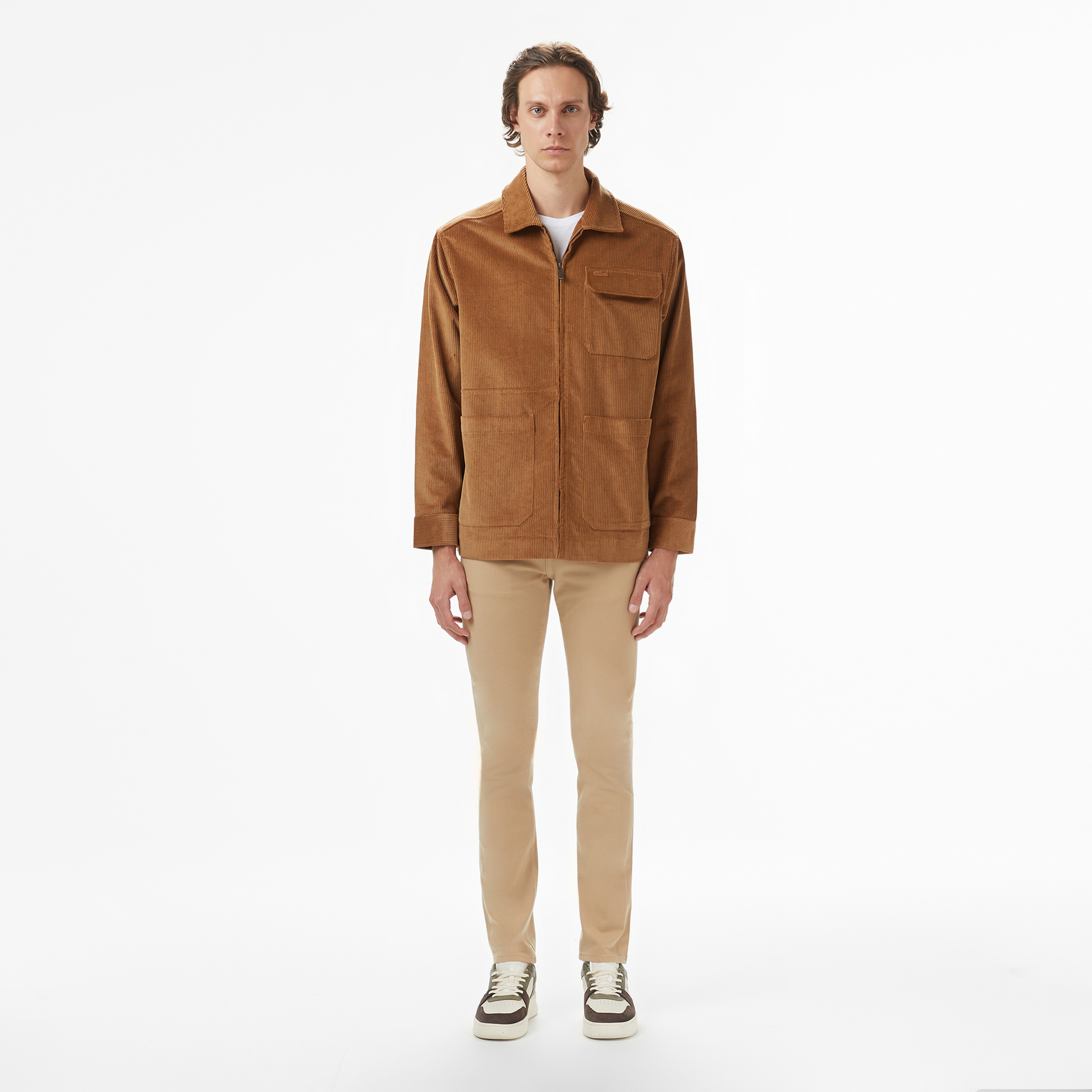 Erkek Relaxed Fit Fermuarlı Kahverengi Dış Gömlek