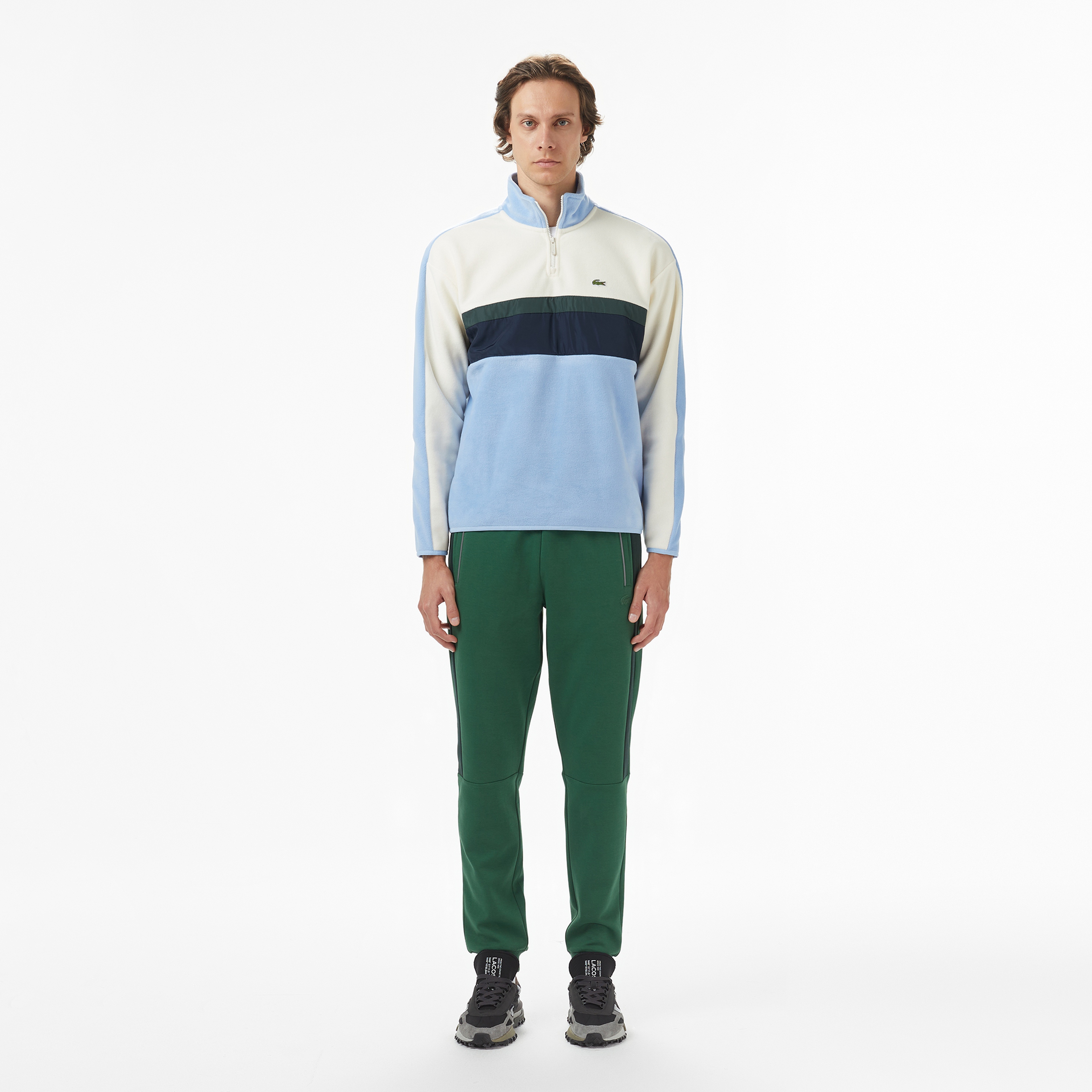 Erkek Slim Fit Renk Bloklu Yeşil Eşofman Altı