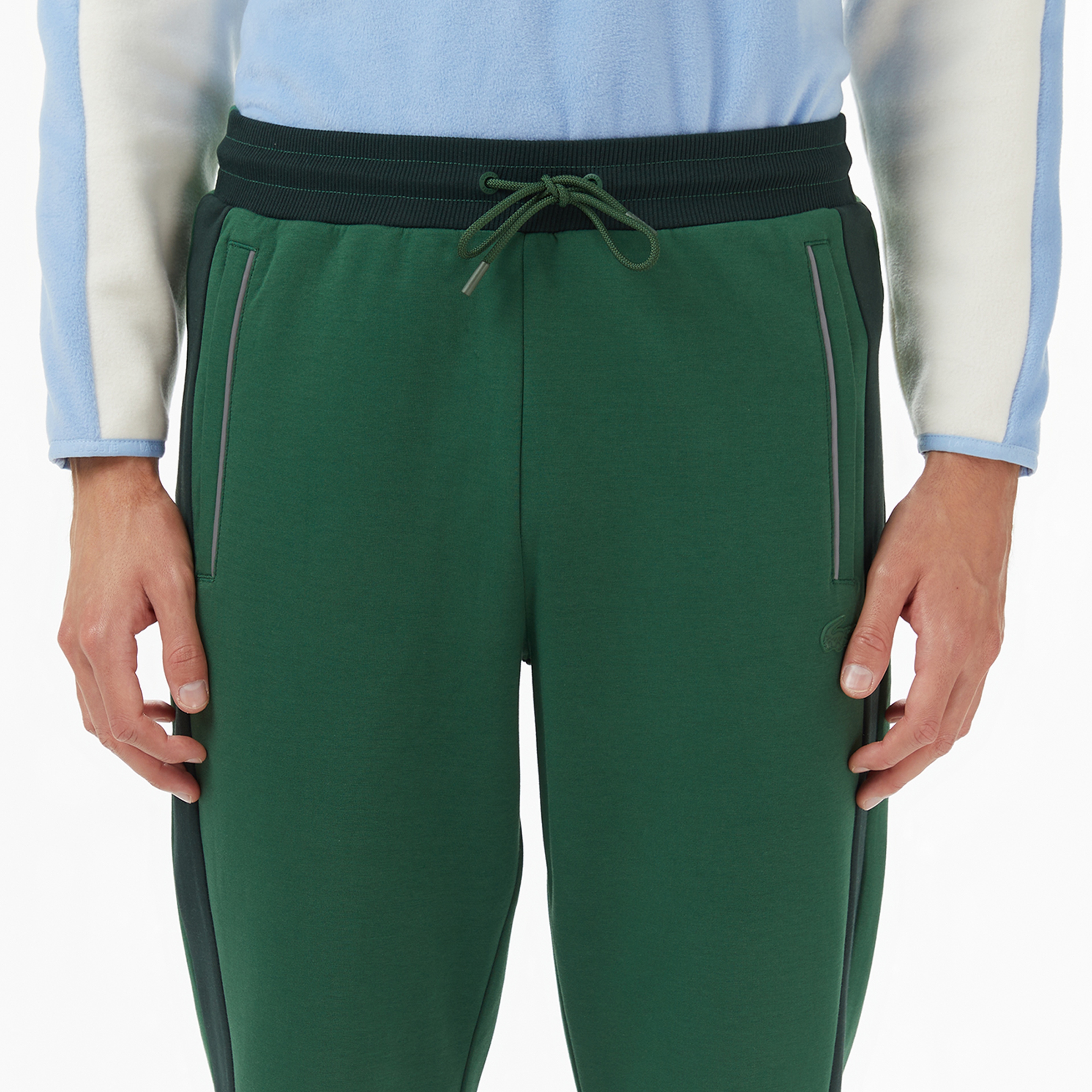 Erkek Slim Fit Renk Bloklu Yeşil Eşofman Altı