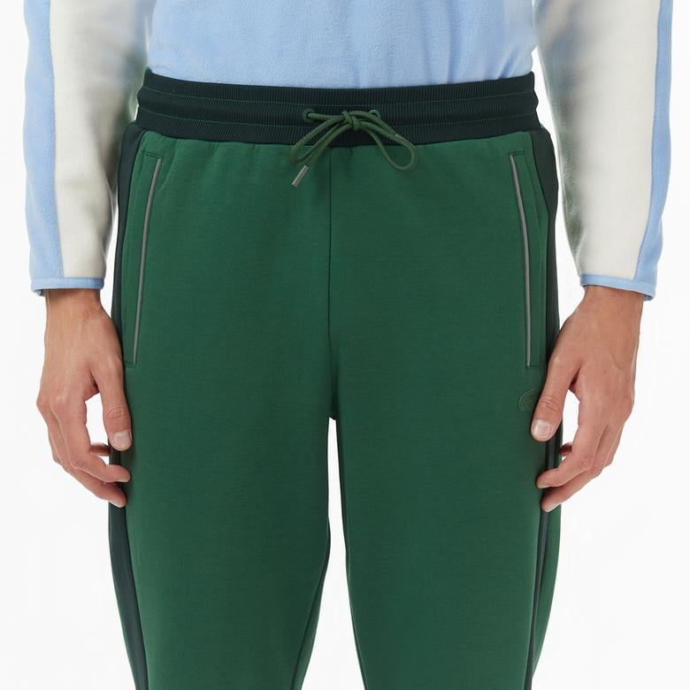 Erkek Slim Fit Renk Bloklu Yeşil Eşofman Altı