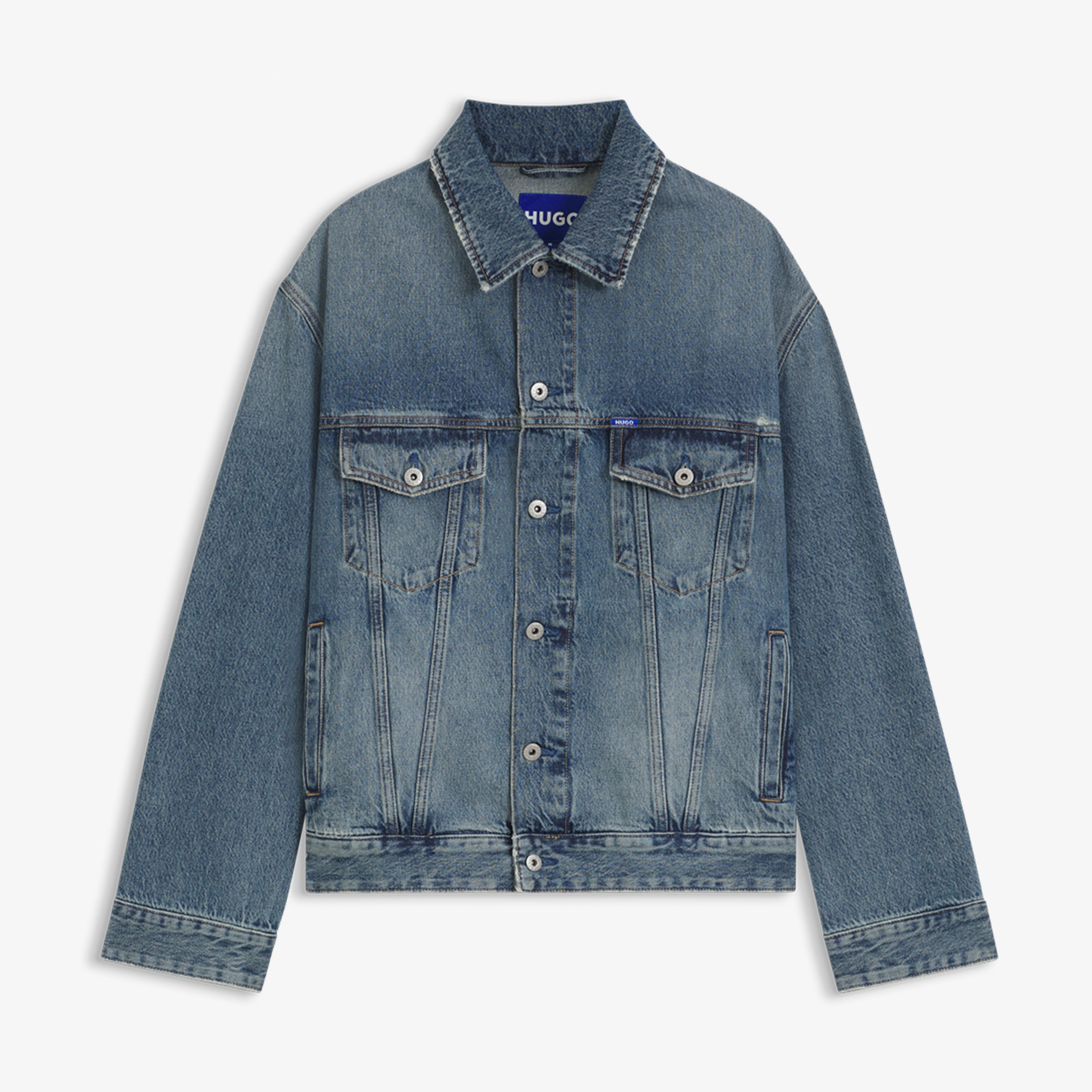 Hugo Loose Fit Stonewashed Erkek Mavi Denim Ceket