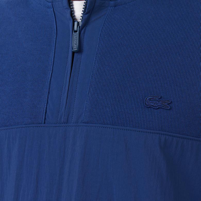 Lacoste Erkek Yarım Fermuarlı Renk Bloklu Lacivert Sweatshirt