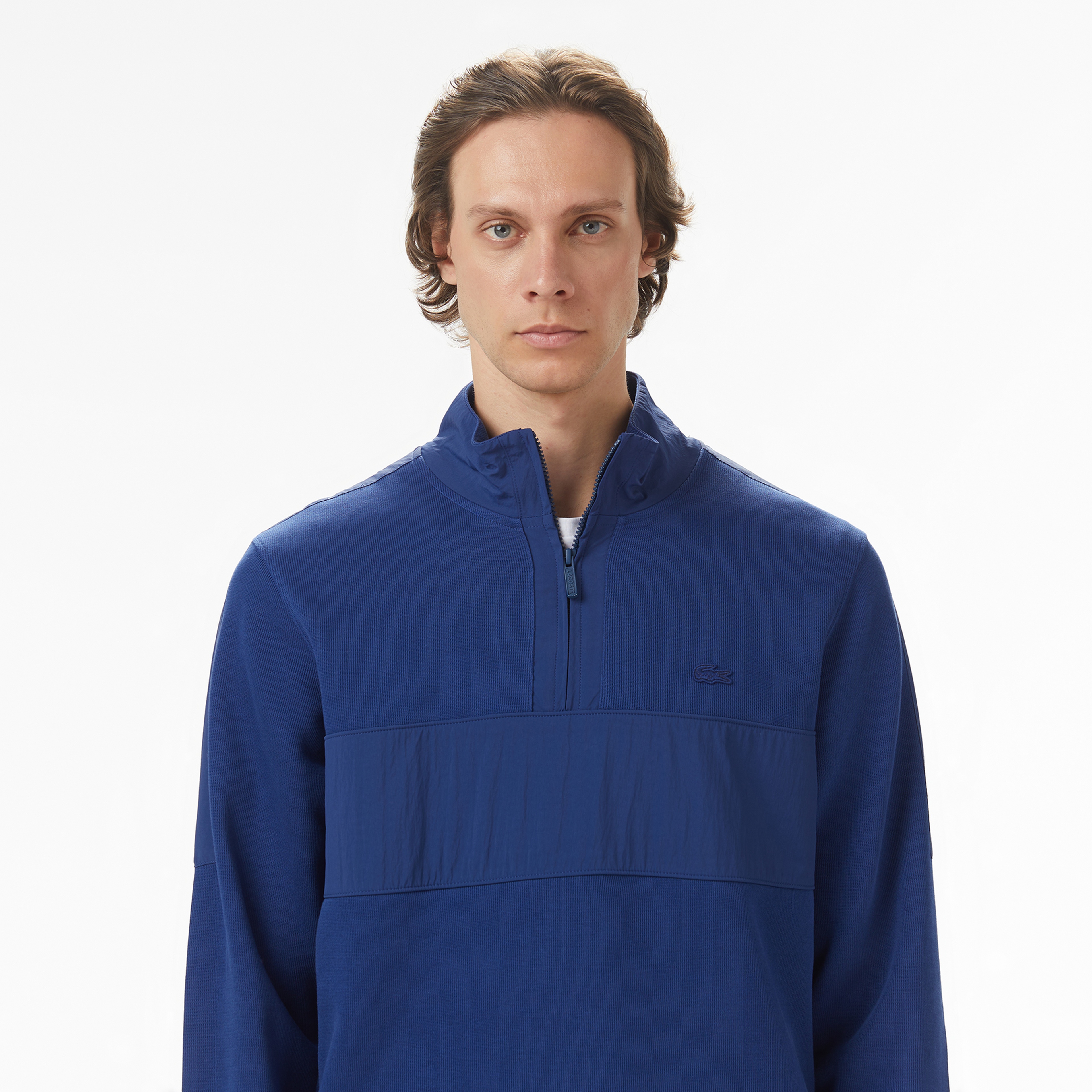 Lacoste Erkek Yarım Fermuarlı Renk Bloklu Lacivert Sweatshirt