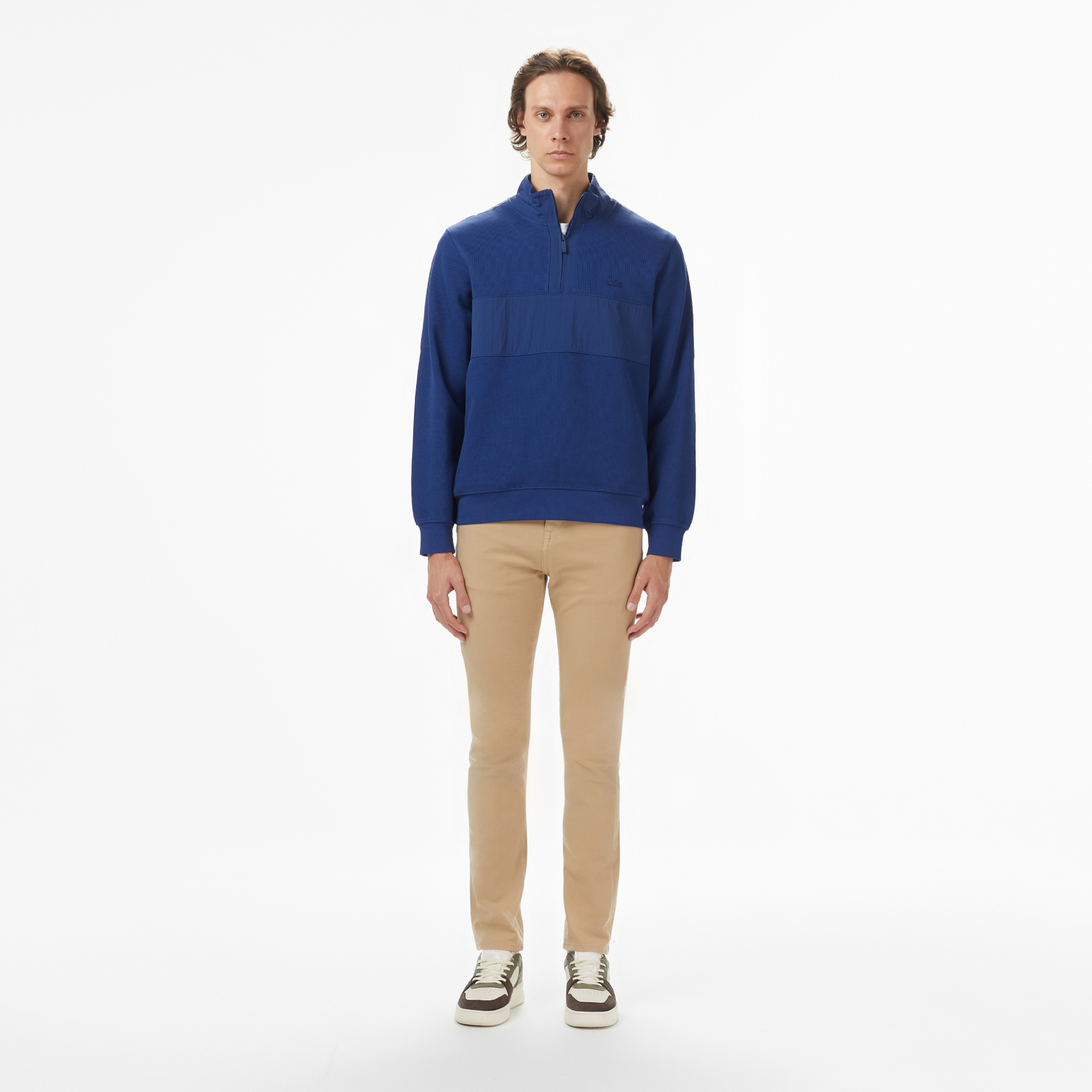 Lacoste Erkek Yarım Fermuarlı Renk Bloklu Lacivert Sweatshirt