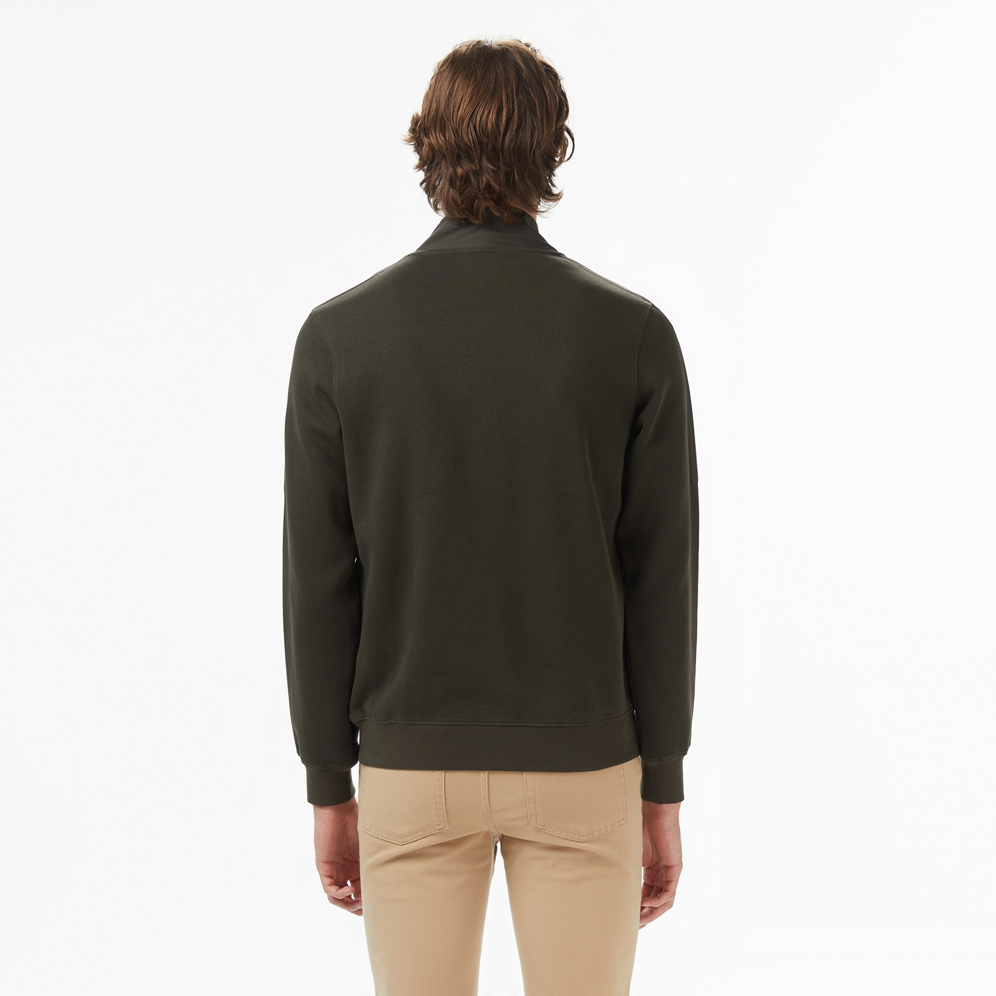 Erkek Classic Fit Yarım Fermuarlı Haki Sweatshirt