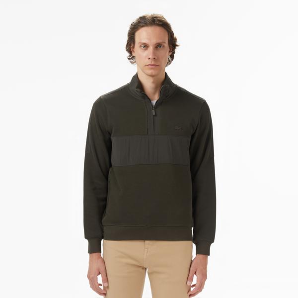 Erkek Classic Fit Yarım Fermuarlı Haki Sweatshirt