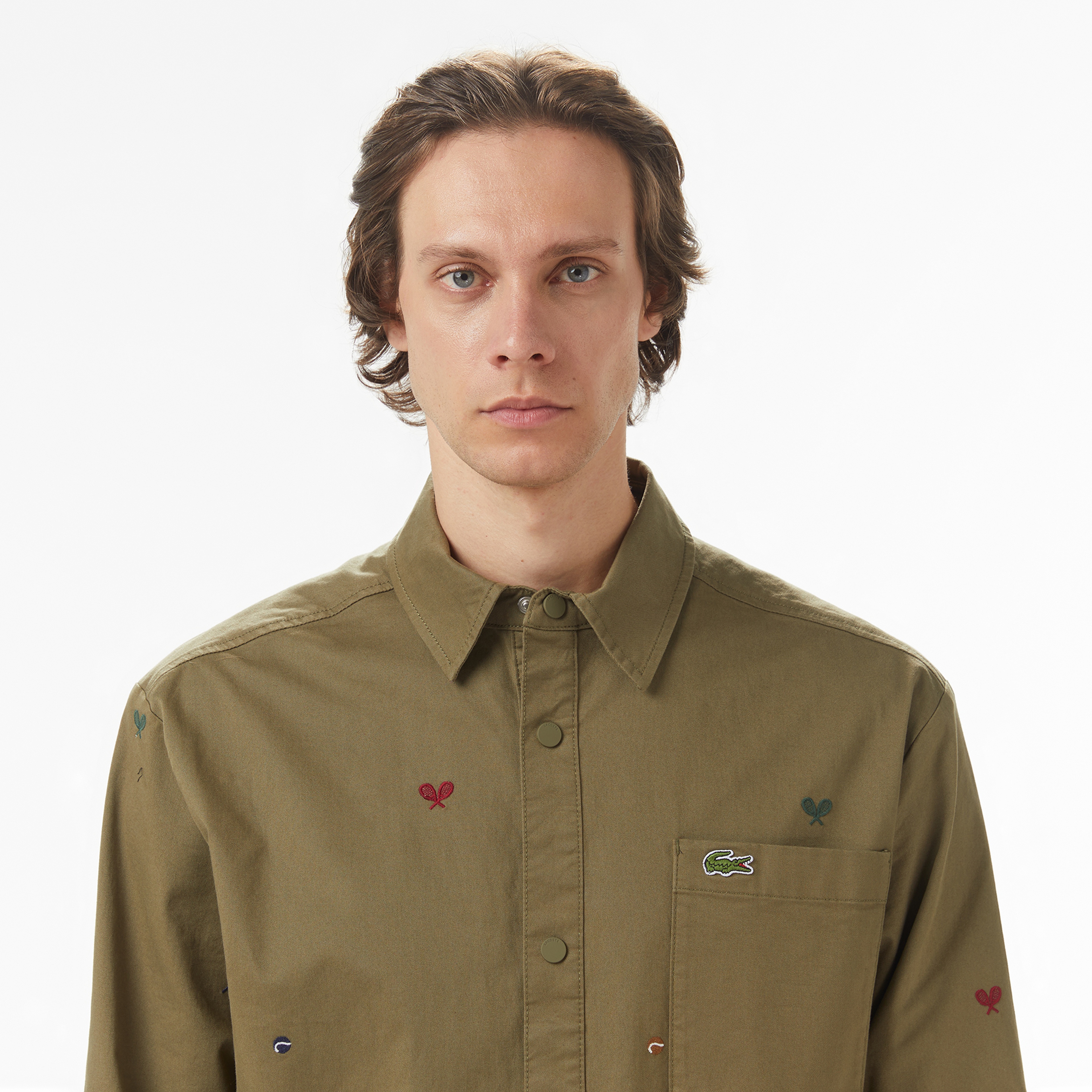 Erkek Relaxed Fit Desenli Haki Gömlek