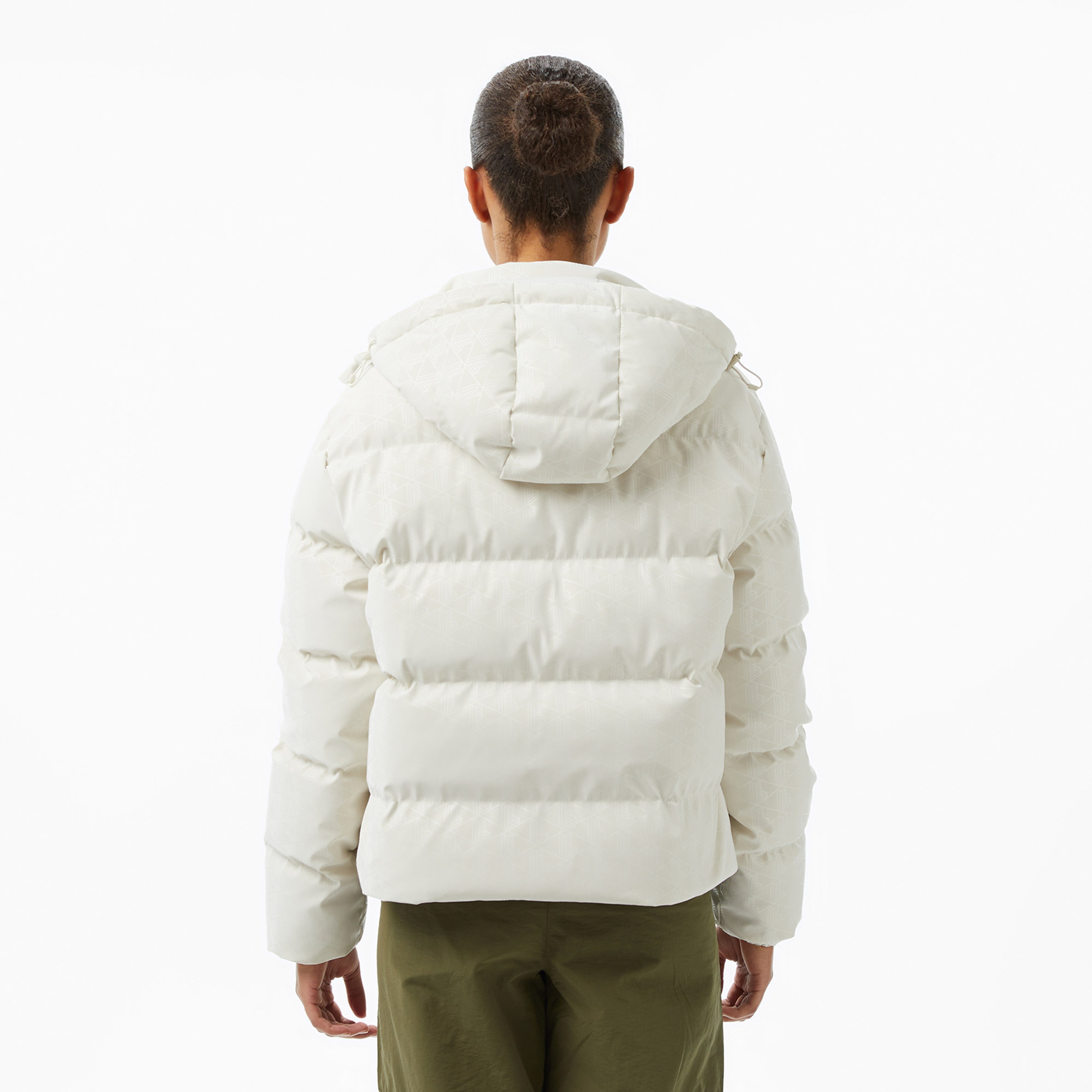 Lacoste Kadın Kapüşonlu Monogram Beyaz Mont