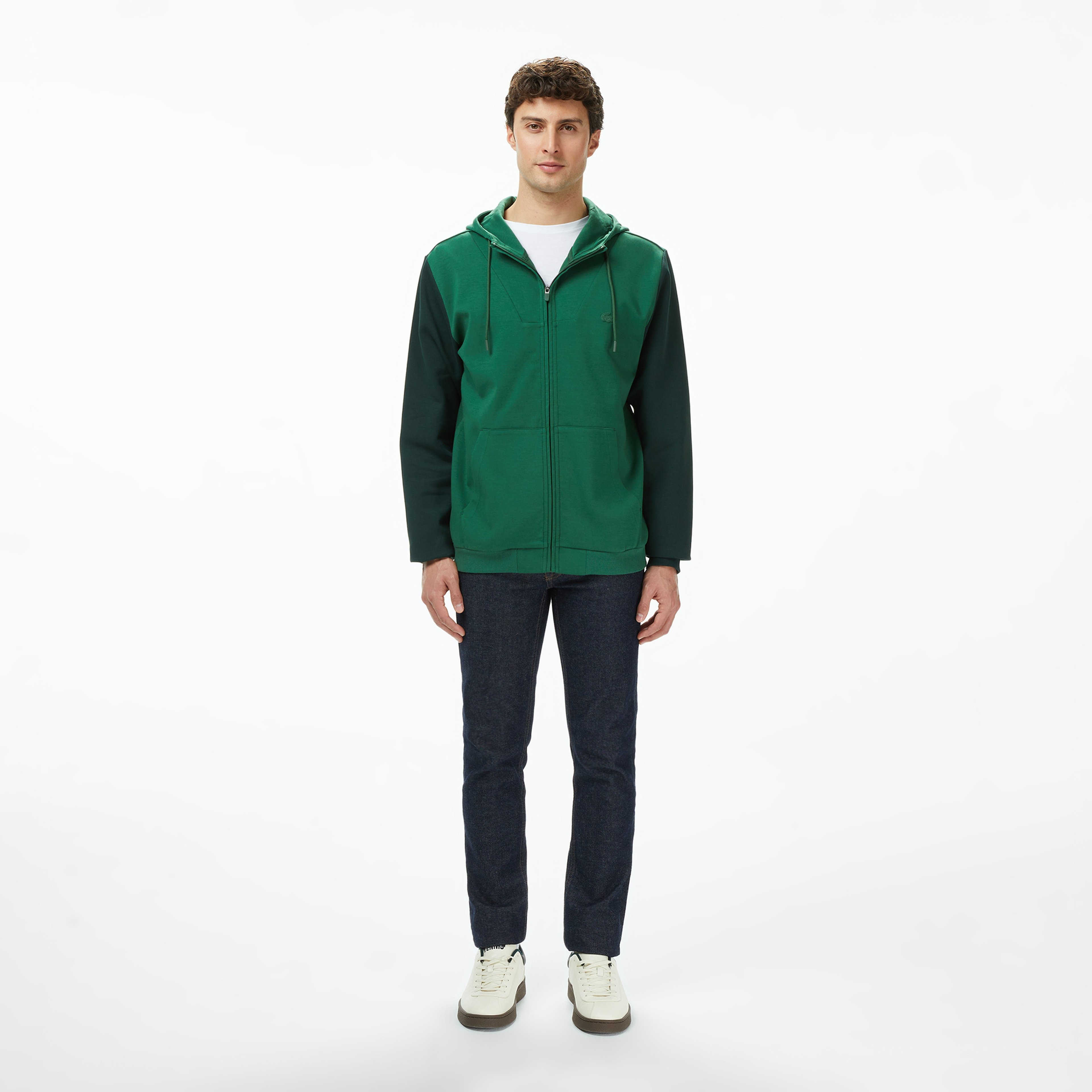 Lacoste Erkek Slim Fit Kapüşonlu Renk Bloklu Yeşil Sweatshirt