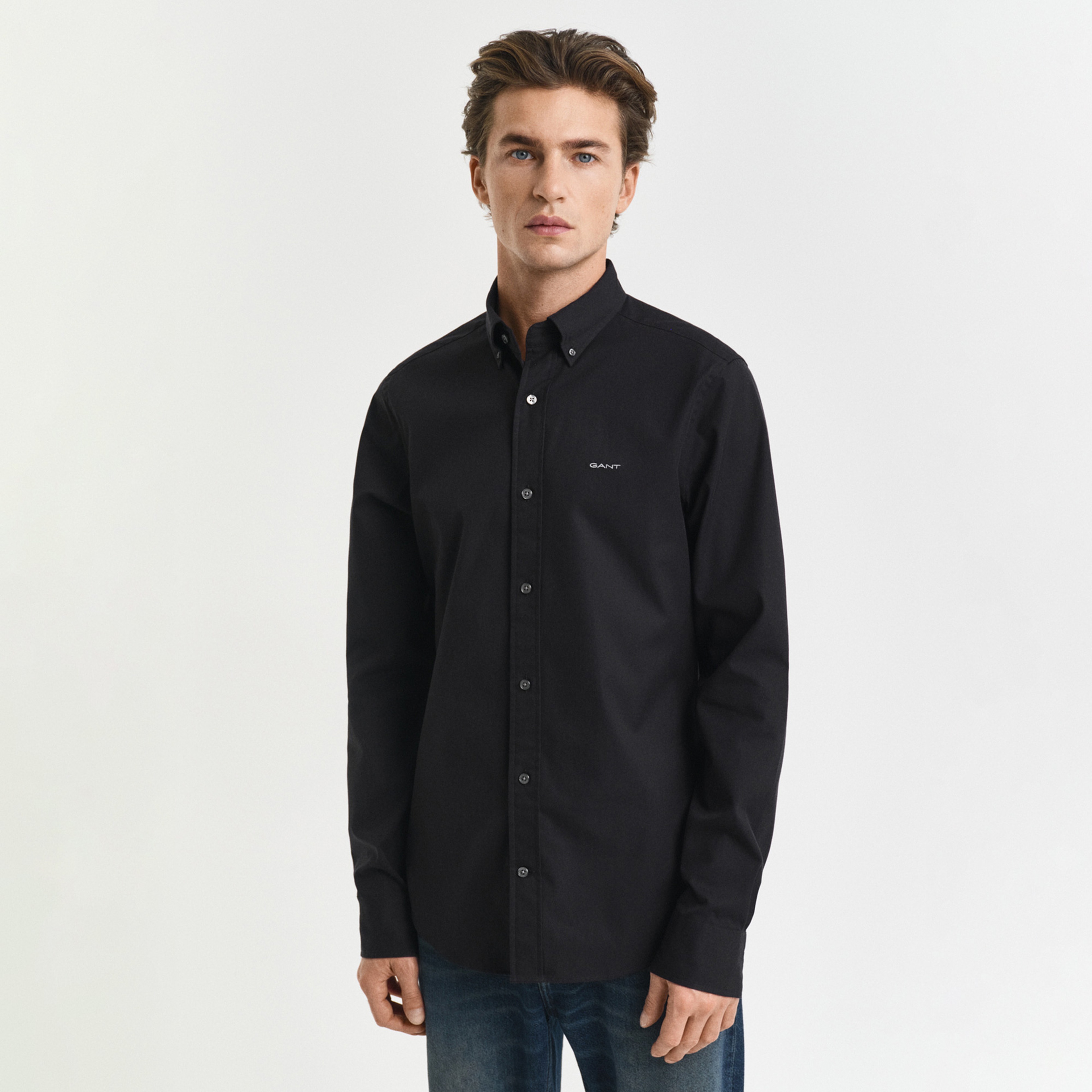 GANT Erkek Siyah Regular Fit Düğmeli Yaka Oxford Gömlek