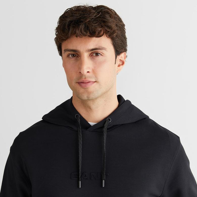 GANT Erkek Siyah Relaxed Fit Kapüşonlu Sweatshirt