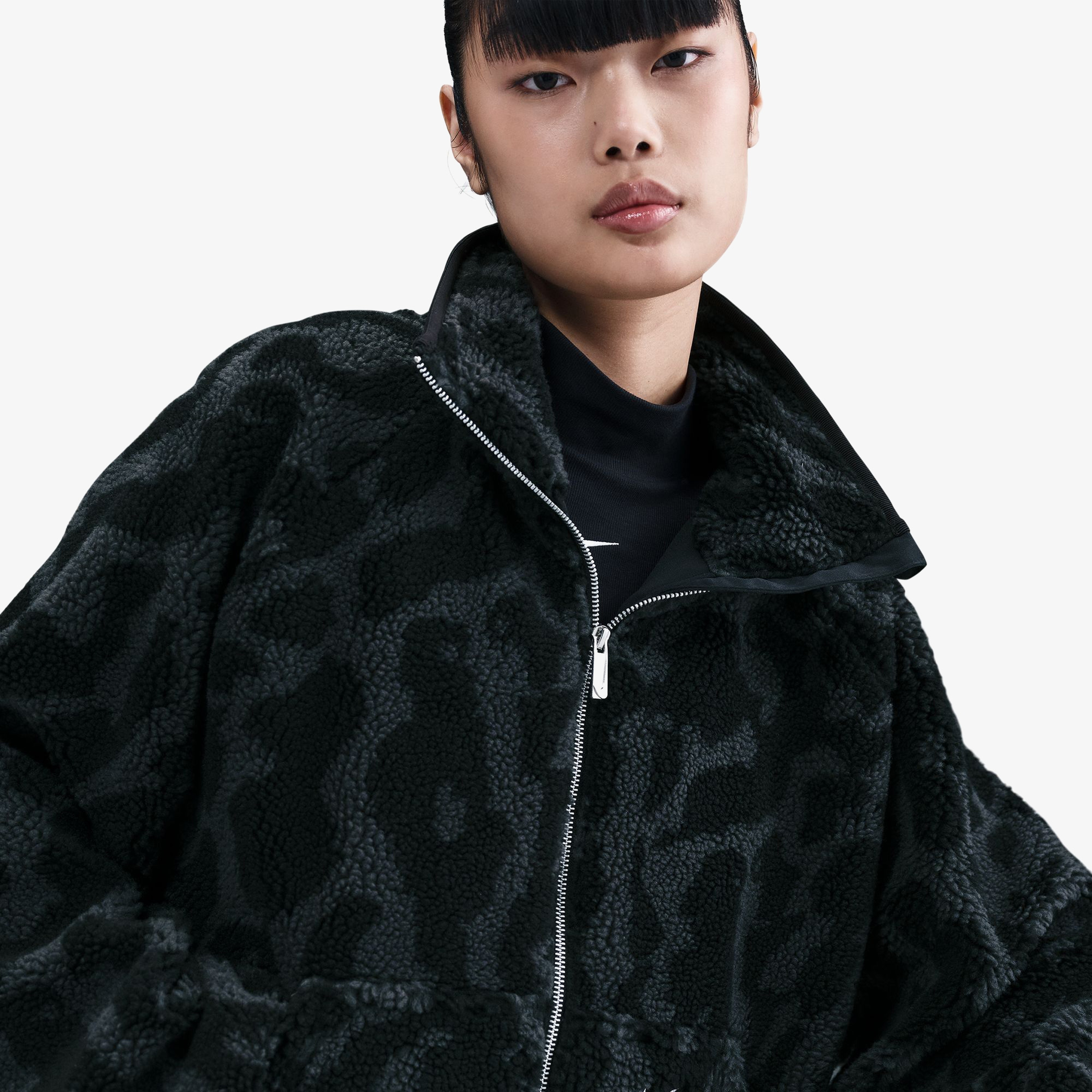 Nike Sportswear High-Pile Fleece Kadın Siyah Ceket