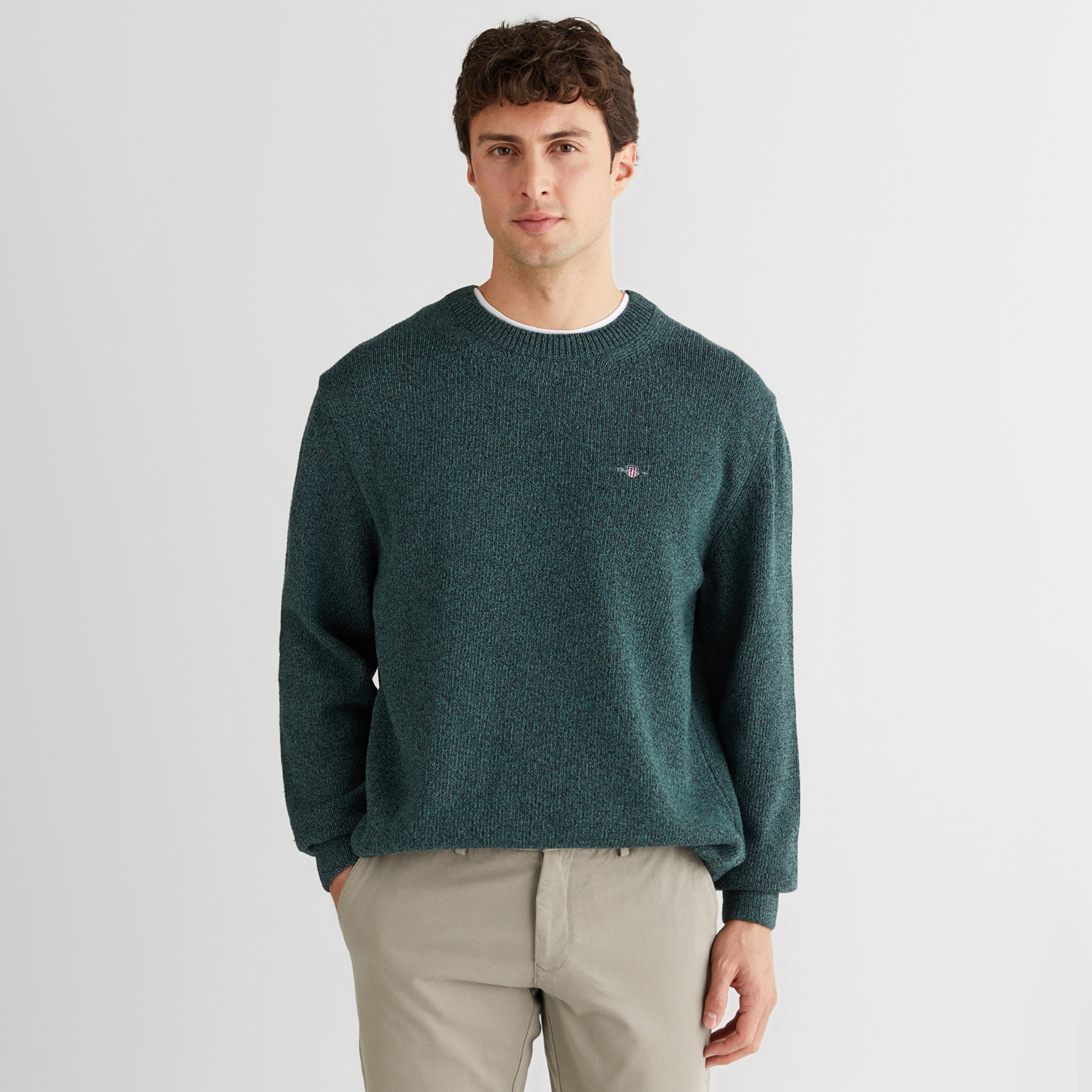 GANT Erkek Yeşil Relaxed Fit Bisiklet Yaka Triko