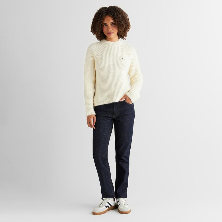 GANT Kadın Krem Cropped Fit Bisiklet Yaka Triko