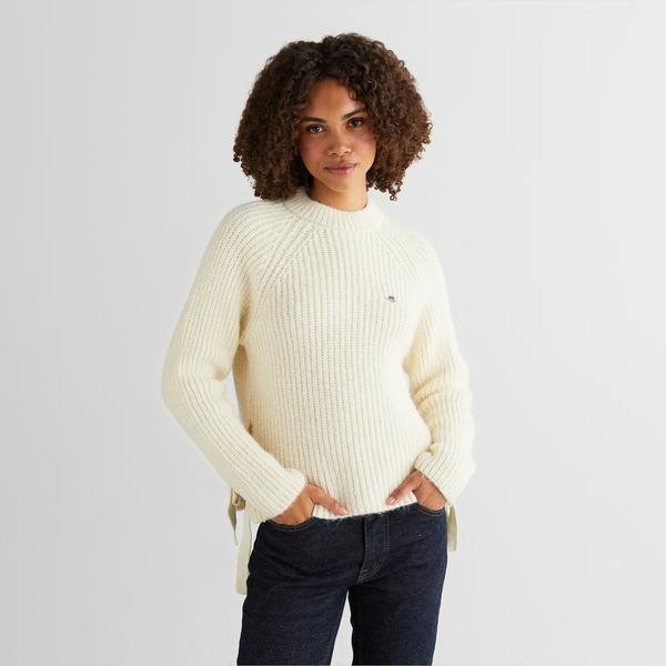 GANT Kadın Krem Cropped Fit Bisiklet Yaka Triko