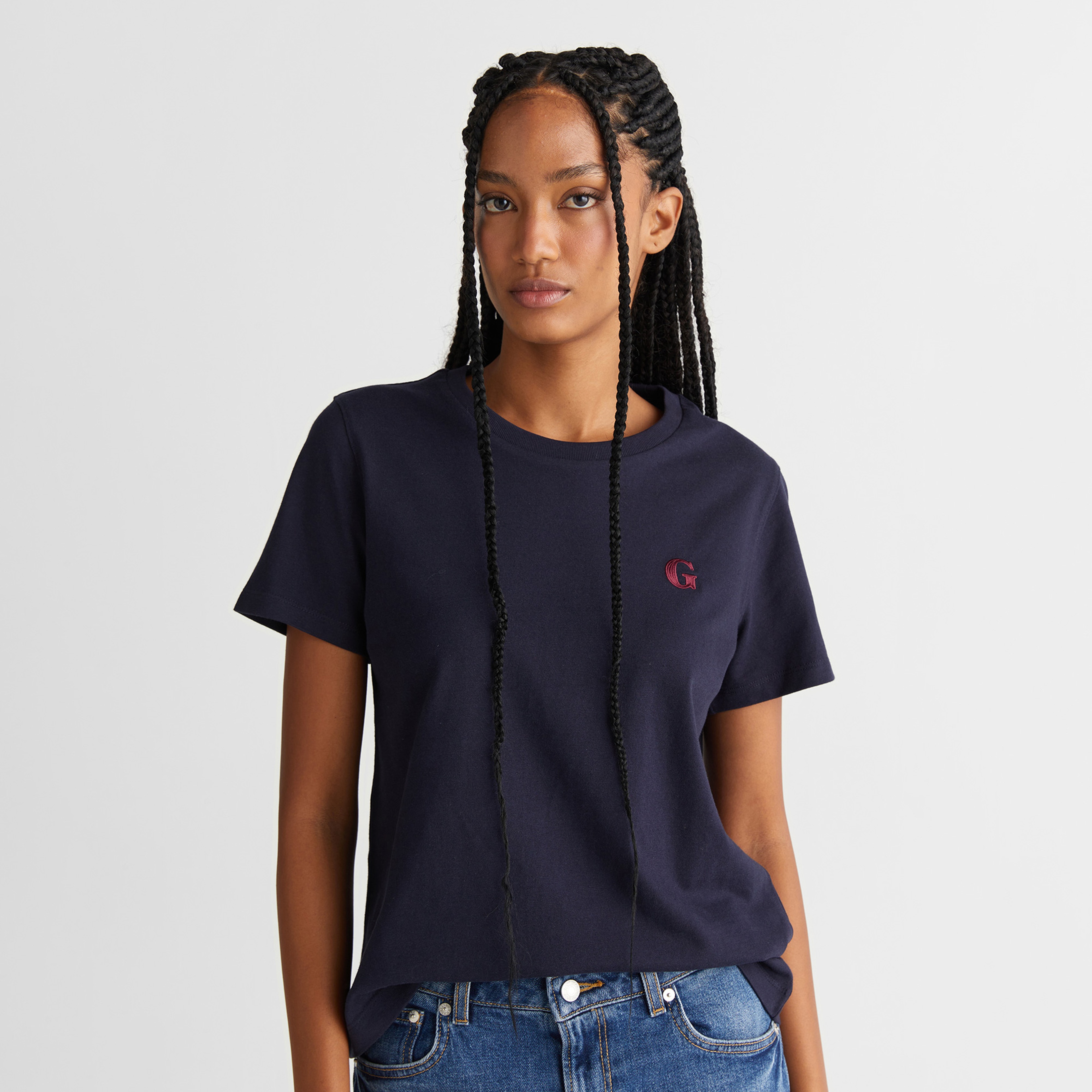 GANT Kadın Lacivert Regular Fit Bisiklet Yaka T-Shirt