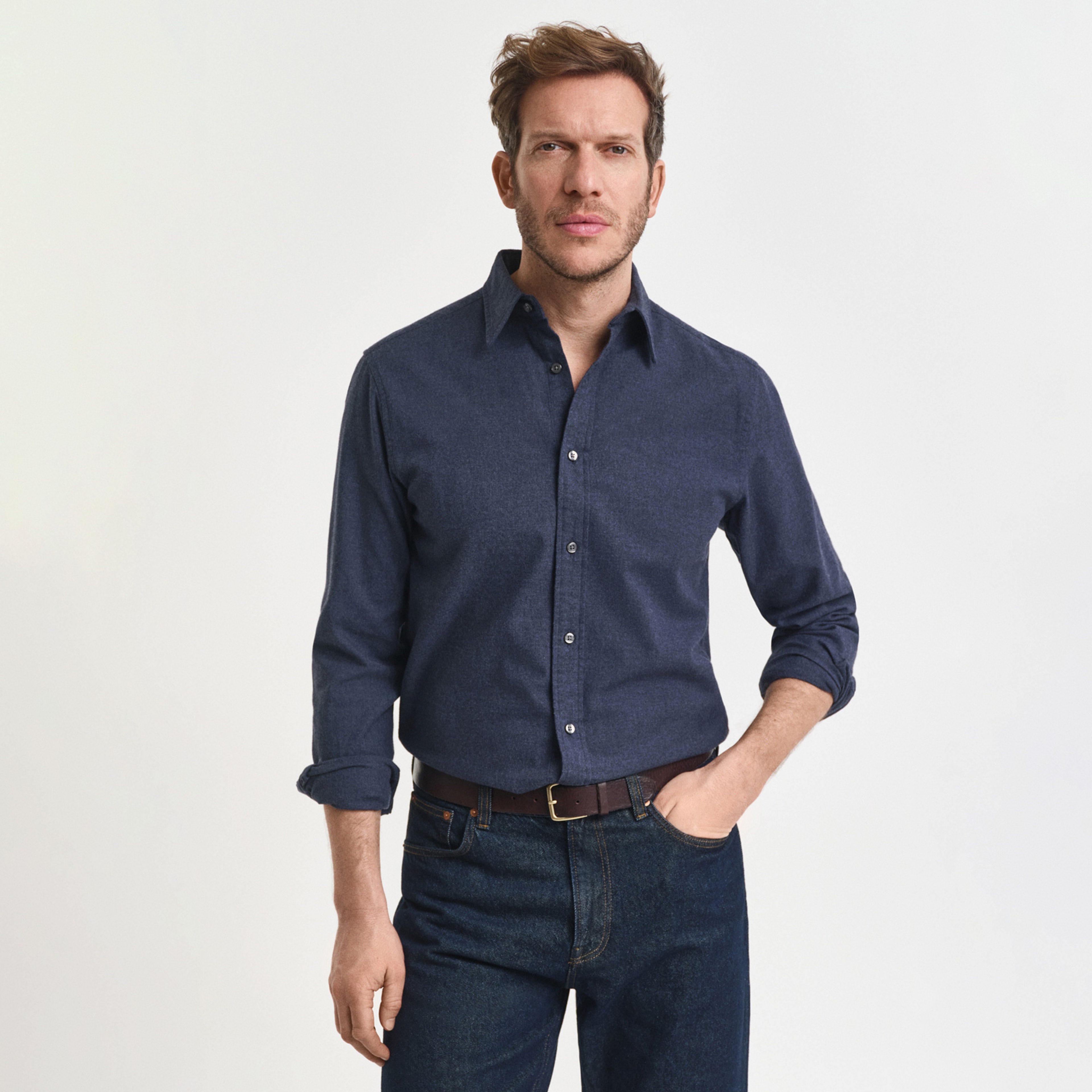 GANT Erkek Beyaz Regular Fit Bisiklet Yaka Gömlek