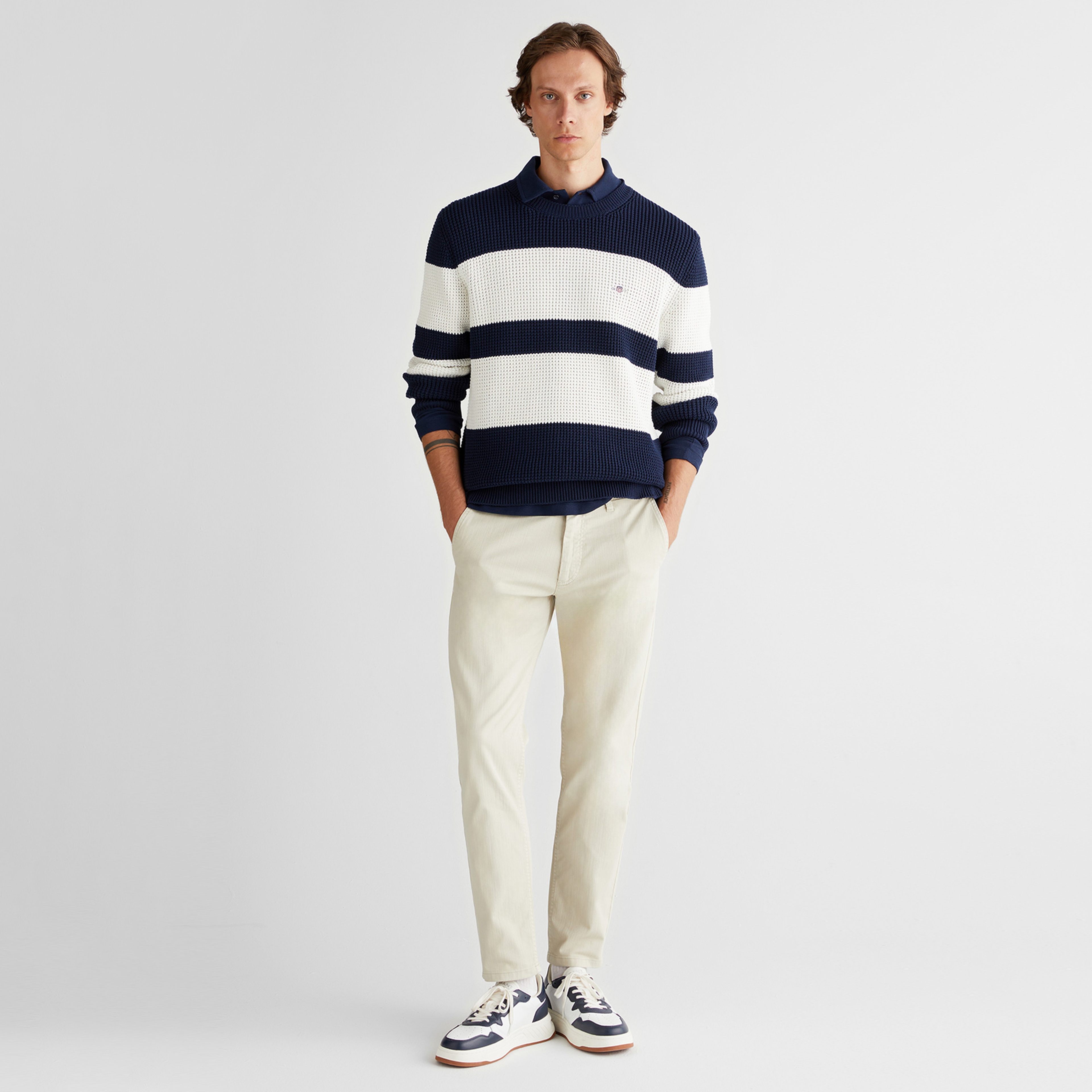 GANT Erkek Lacivert Relaxed Fit Bisiklet Yaka Triko