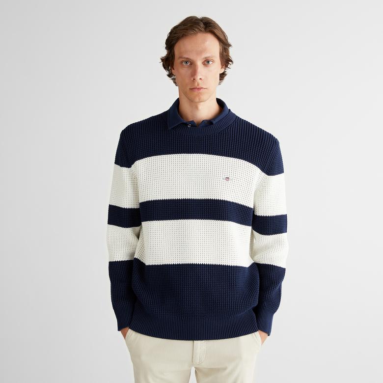 GANT Erkek Lacivert Relaxed Fit Bisiklet Yaka Triko