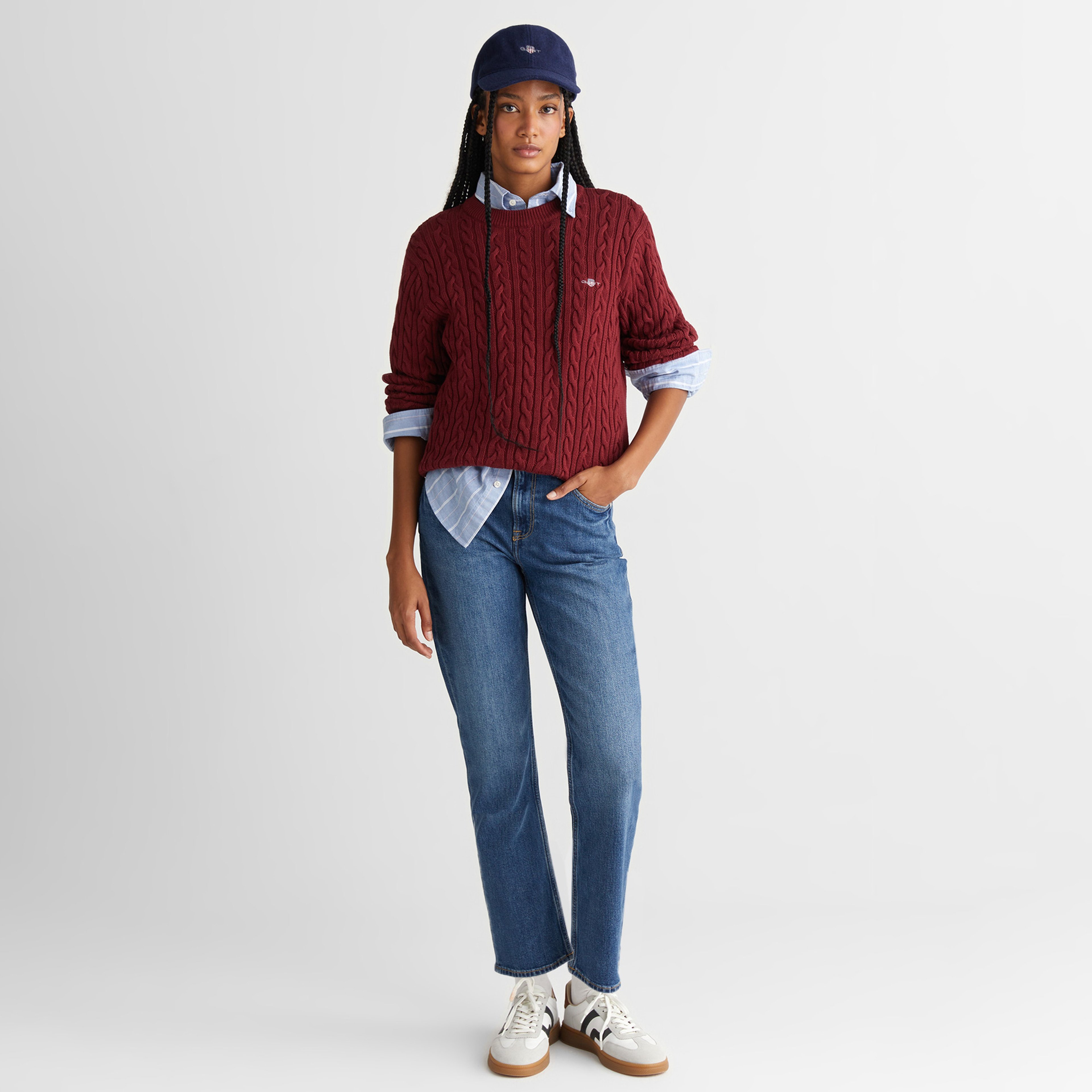 GANT Kadın Bordo Relaxed Fit Bisiklet Yaka Triko