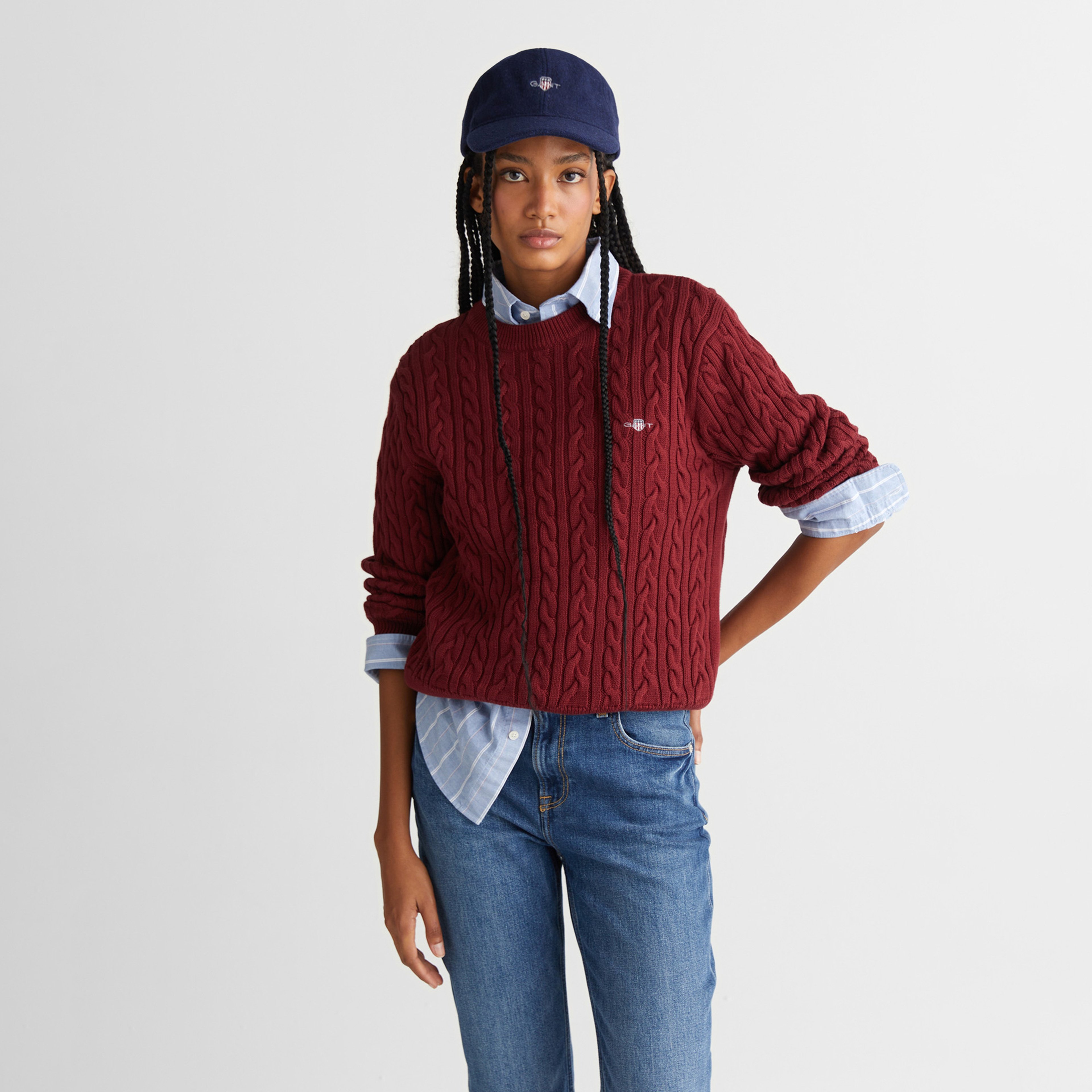 GANT Kadın Bordo Relaxed Fit Bisiklet Yaka Triko
