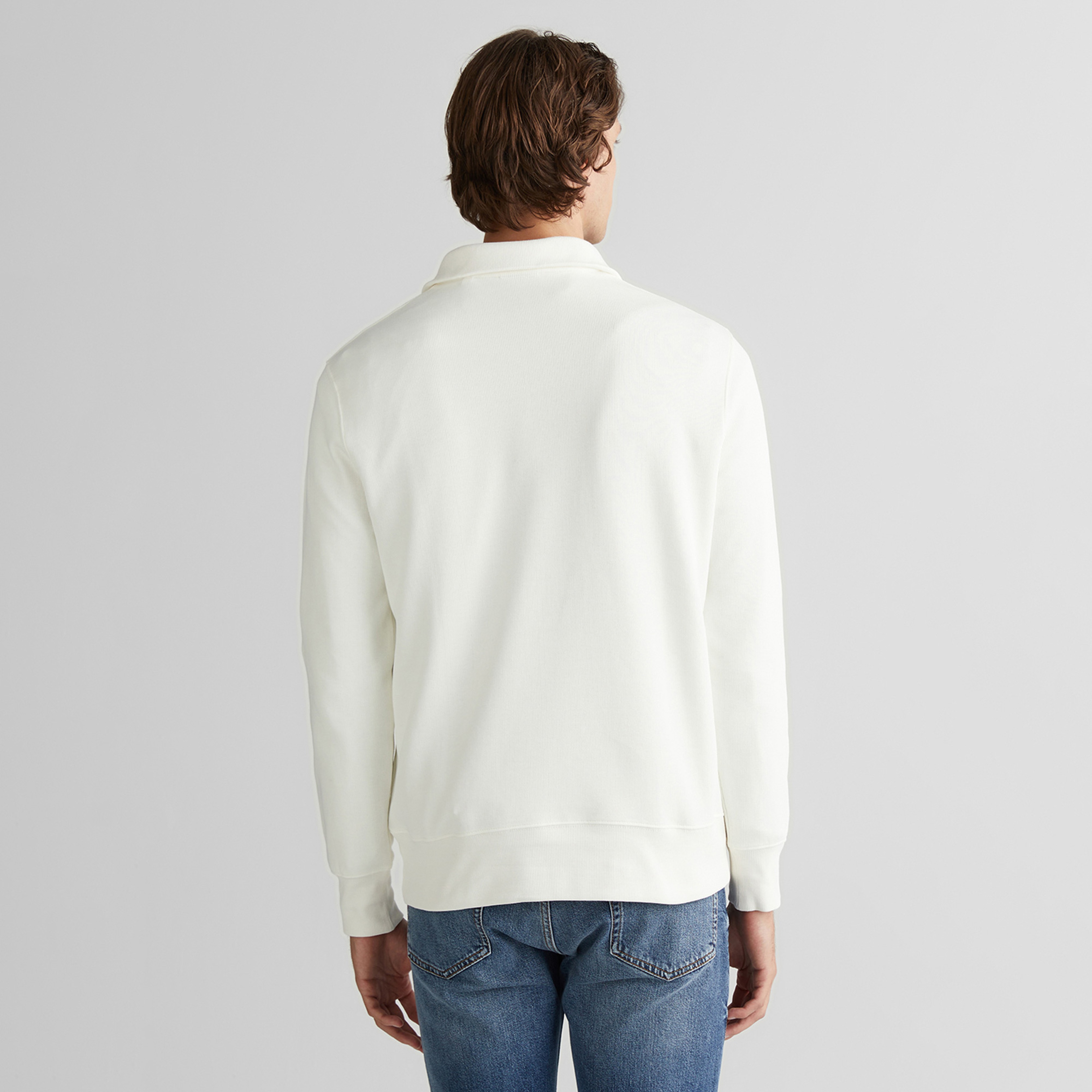 GANT Erkek Beyaz Regular Fit Yarım Fermuarlı Sweatshirt