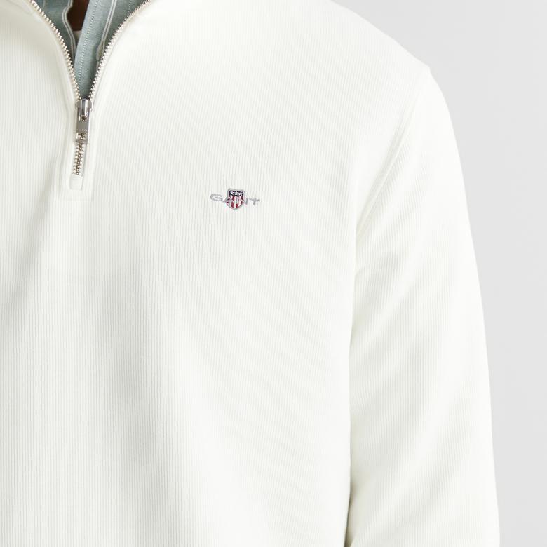 GANT Erkek Beyaz Regular Fit Yarım Fermuarlı Sweatshirt