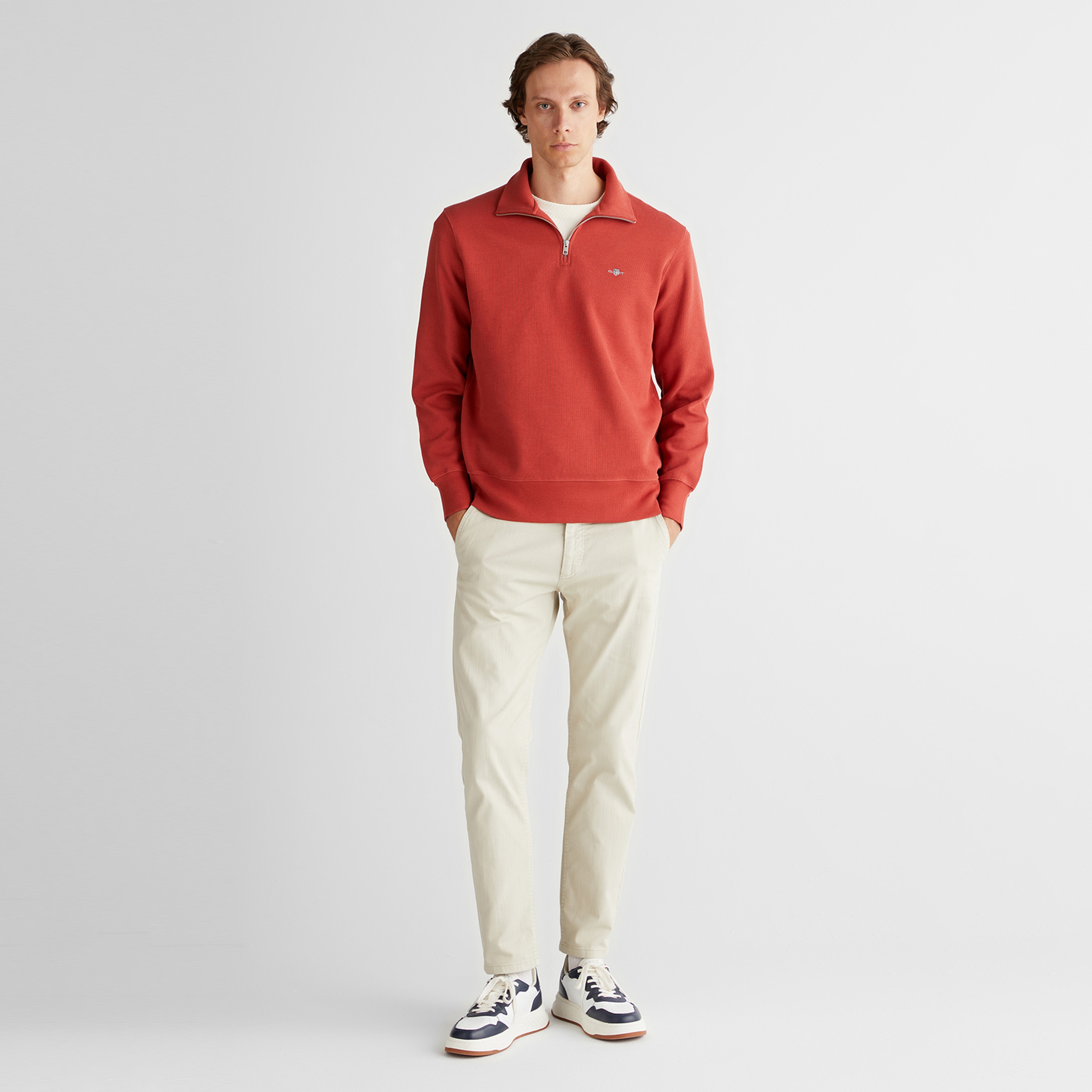 GANT Erkek Kırmızı Regular Fit Yarım Fermuarlı Sweatshirt