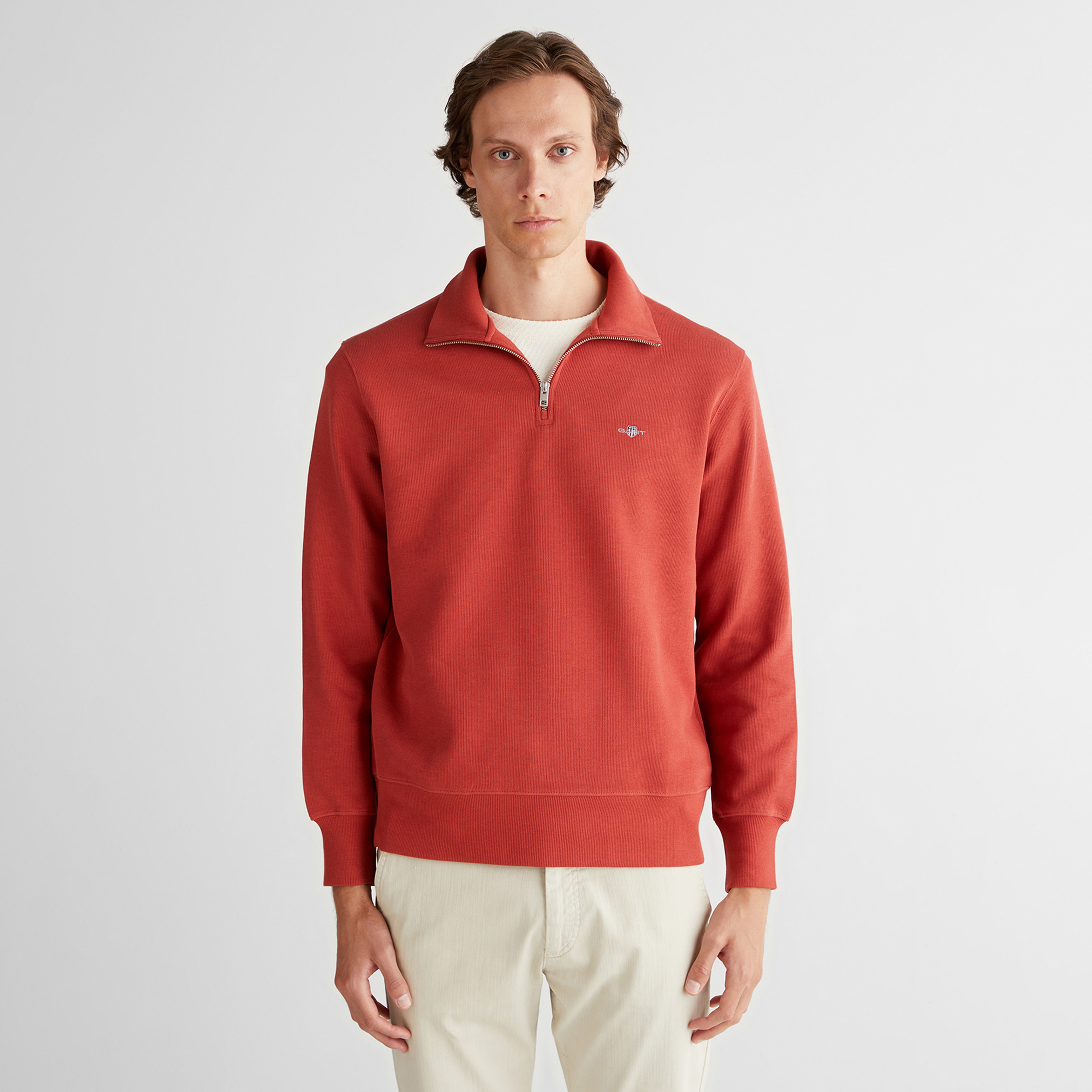 GANT Erkek Kırmızı Regular Fit Yarım Fermuarlı Sweatshirt
