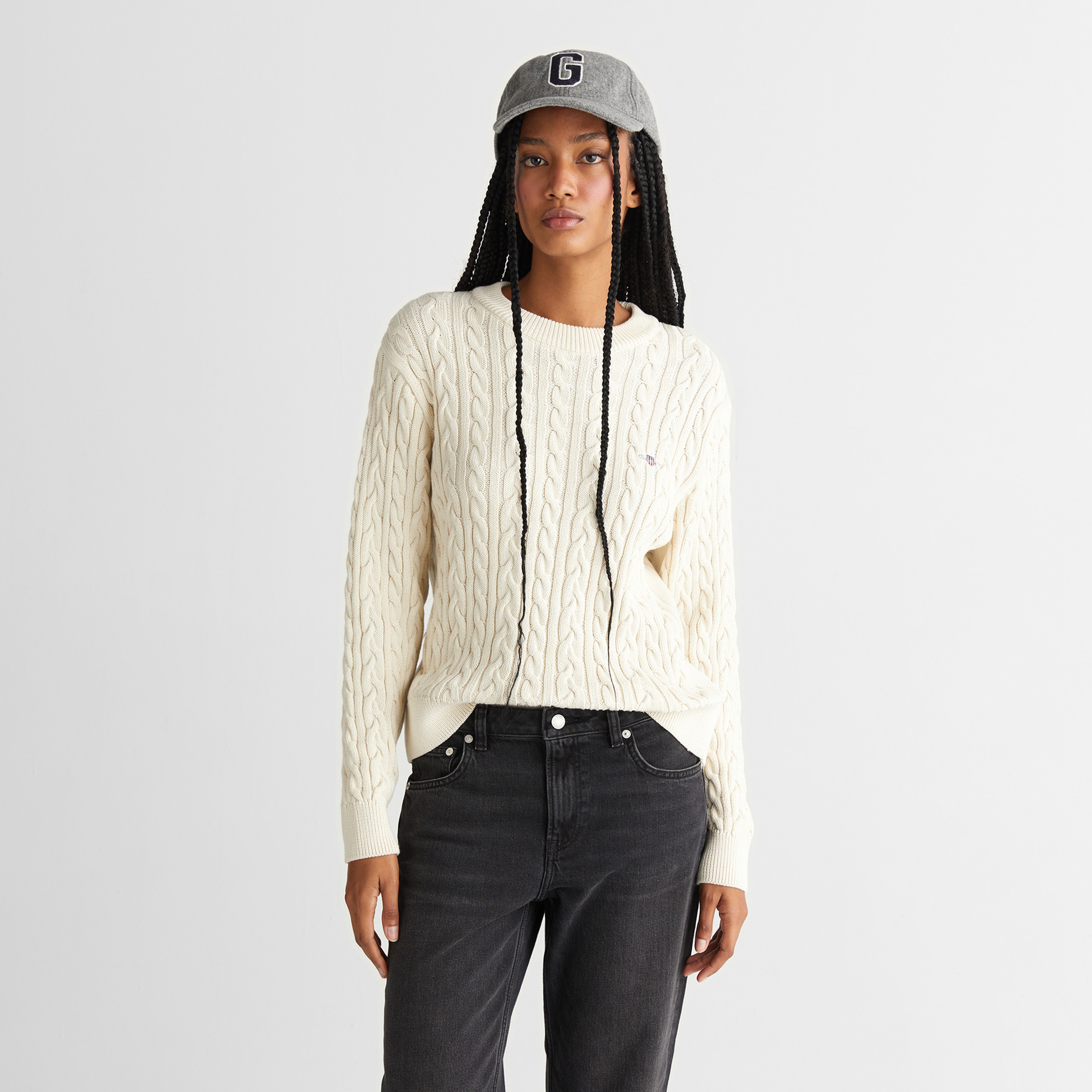 GANT Kadın Krem Relaxed Fit Bisiklet Yaka Triko