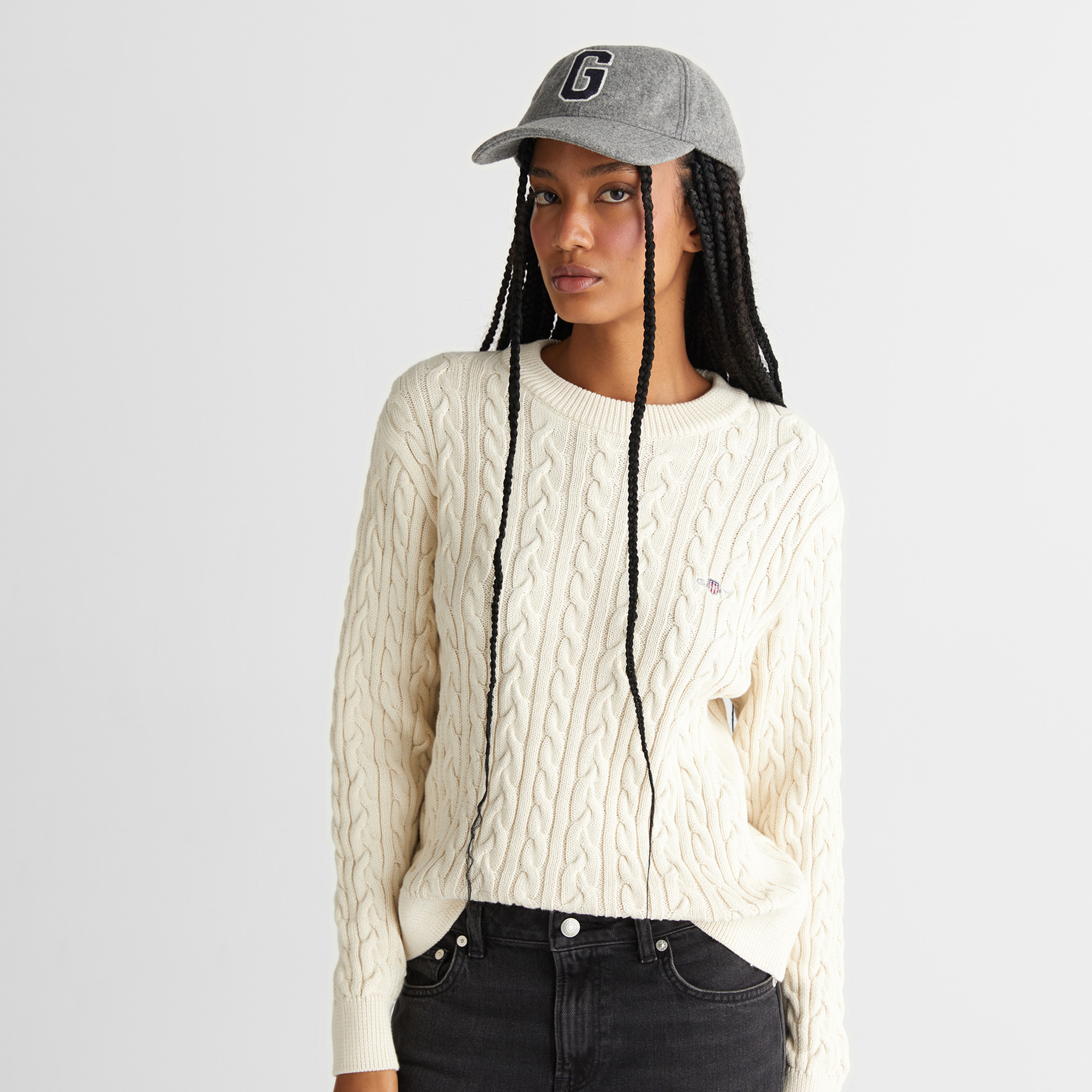 GANT Kadın Krem Relaxed Fit Bisiklet Yaka Triko