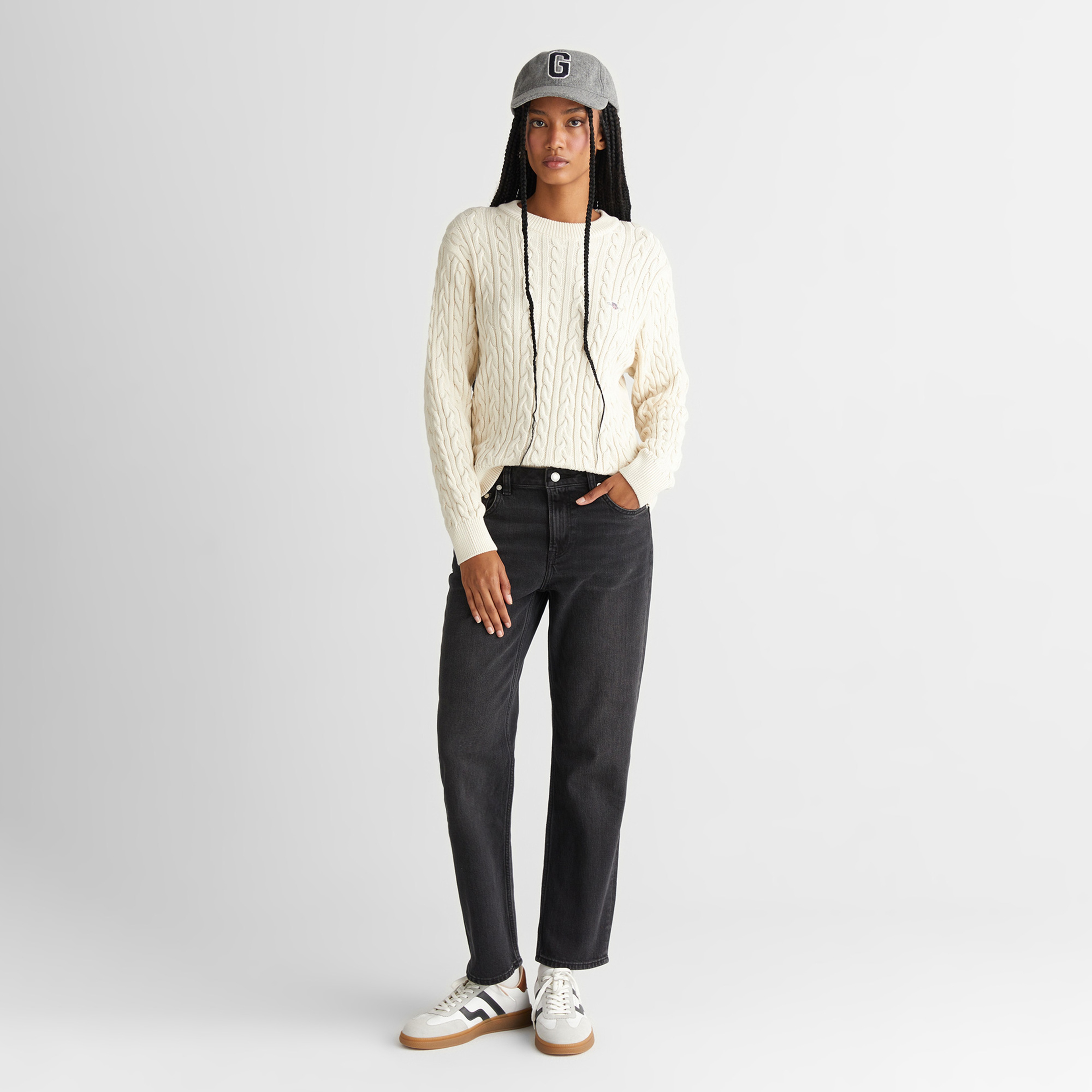 GANT Kadın Krem Relaxed Fit Bisiklet Yaka Triko