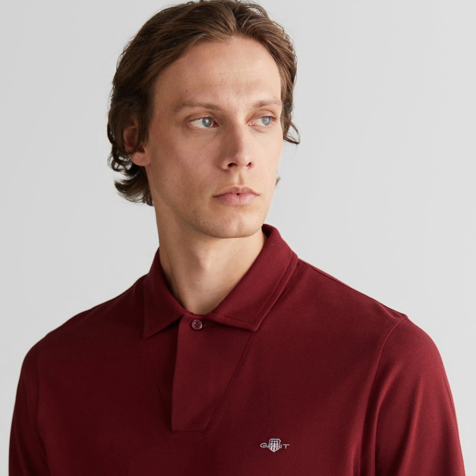 GANT Erkek Bordo Slim Fit V Yaka Polo